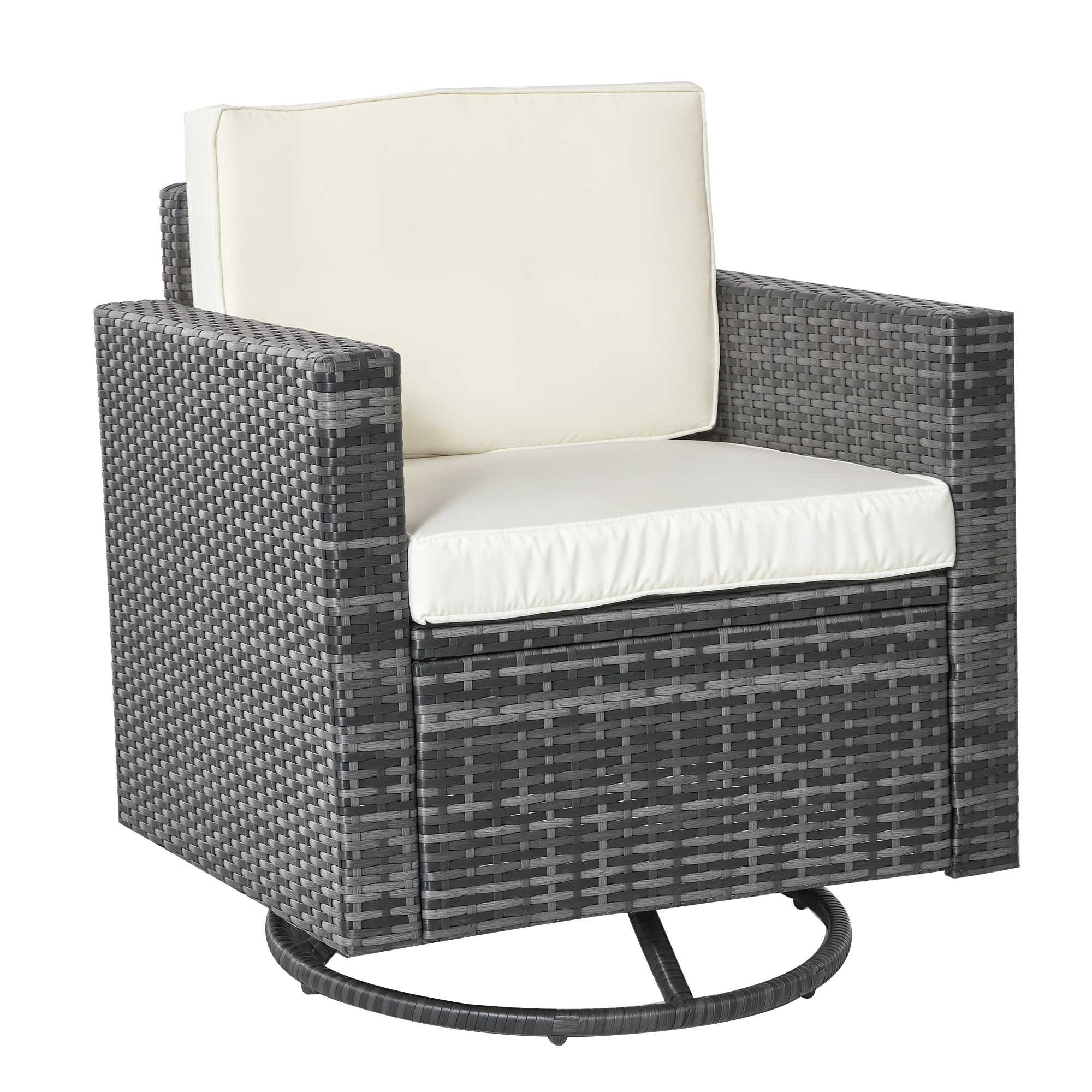 Outdoor Swivel Rocker, PE Wicker Dining Chair, 360 Degree Swivel Patio Glider with Cushions for Backyard, Lawn, Garden, Deck, Porch, Steel Frame, Cream White (Drop Shipping Only, Not for Amazon)