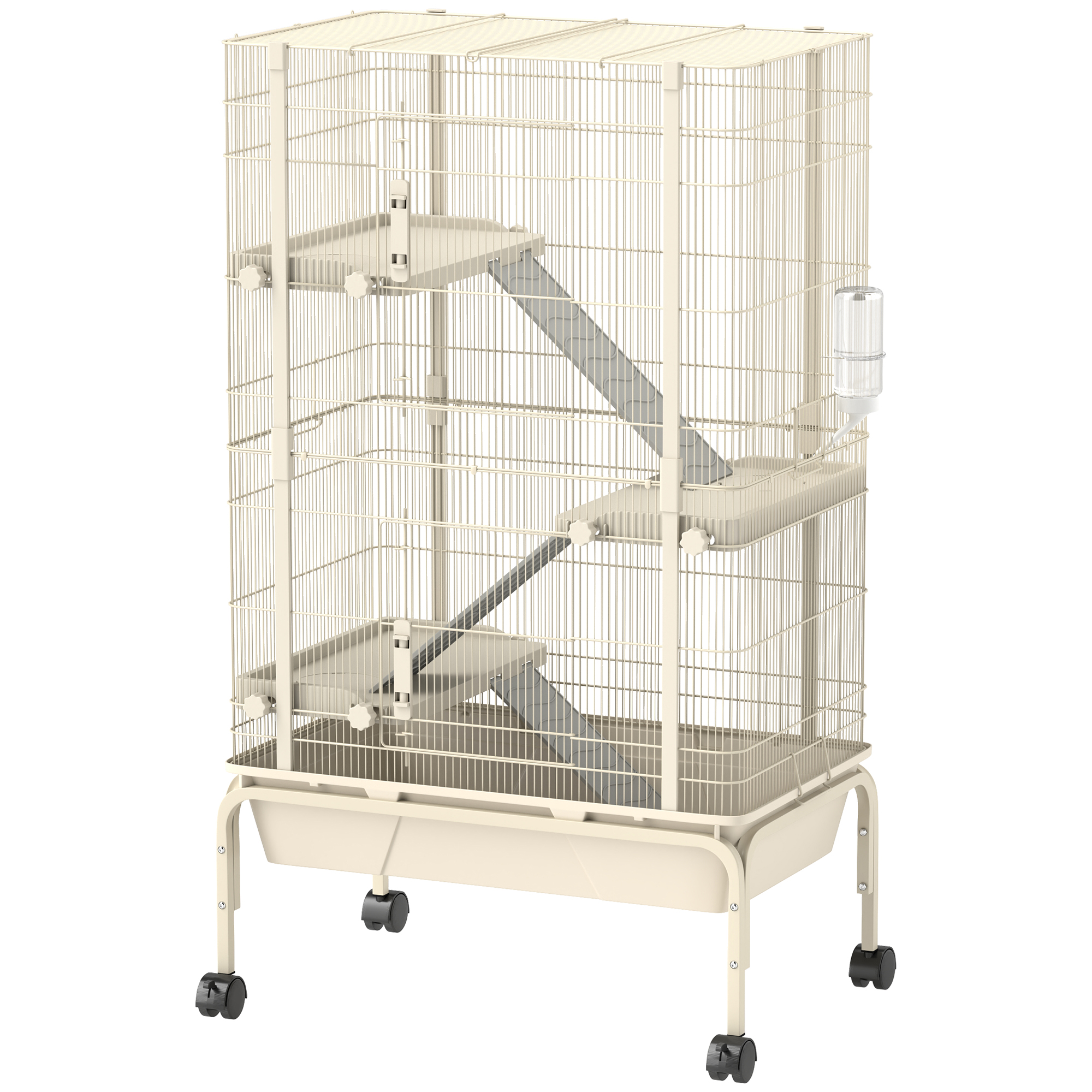 4-Level Rolling Small Animal Cage, Rabbit Cage with 3 Ramps, Water Bottle, Food Dish, 15cm Deep Tray, Beige (Drop Shipping Only, Not for Amazon)