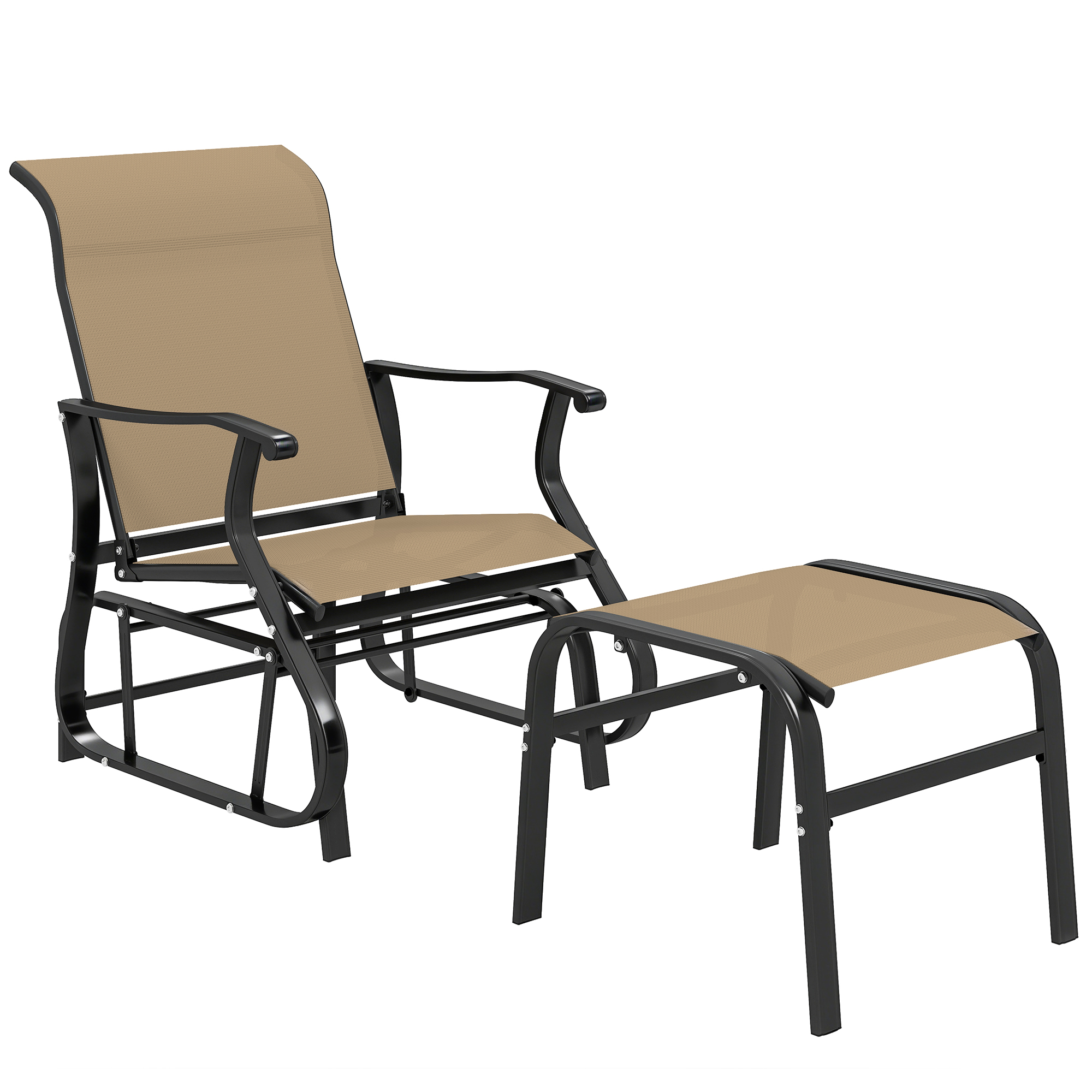 Outdoor Glider with Ottoman, Patio Glider Chair Set with High Back, Wide Seat for Porch, Garden, Backyard, Tan (Drop Shipping Only, Not for Amazon)