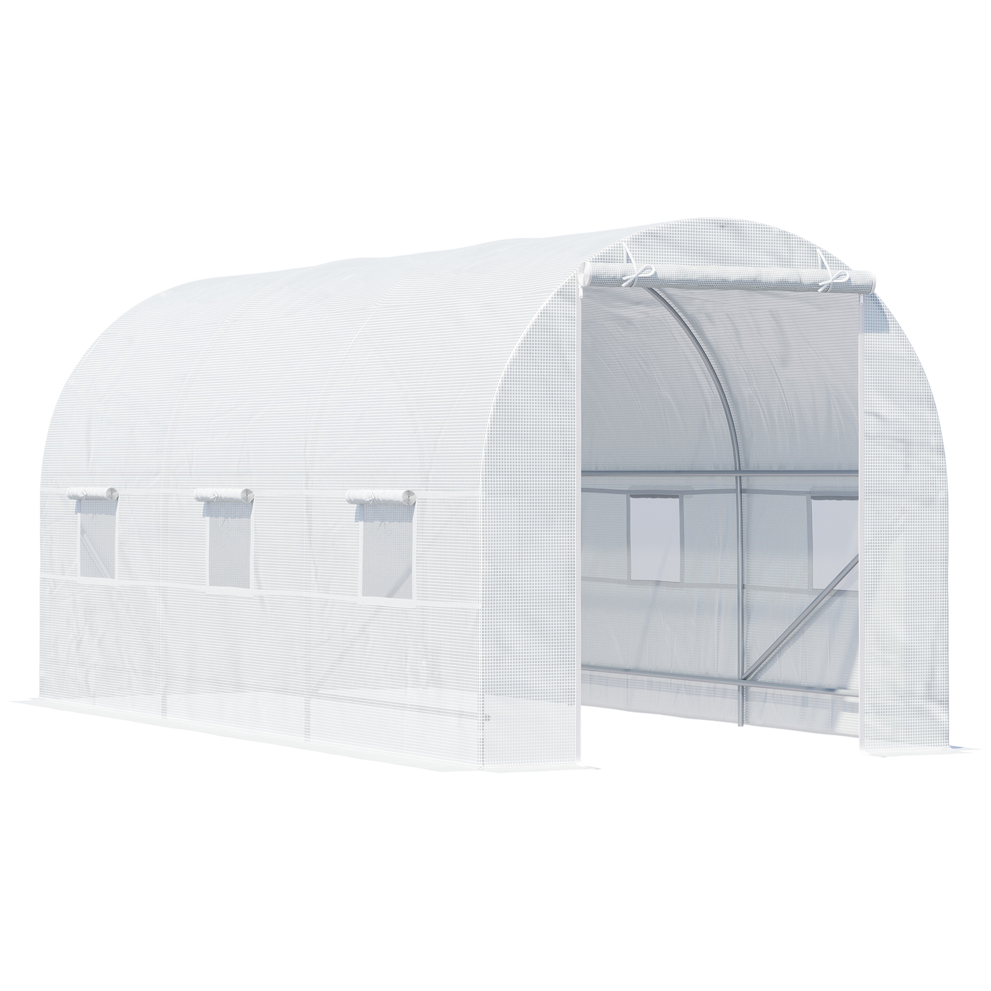 15' x 7' x 7' Walk-In Tunnel Greenhouse, Large Garden Hot House Kit with 6 Roll-up Windows & Roll Up Door, Steel Frame, White (Drop Shipping Only, Not for Amazon)