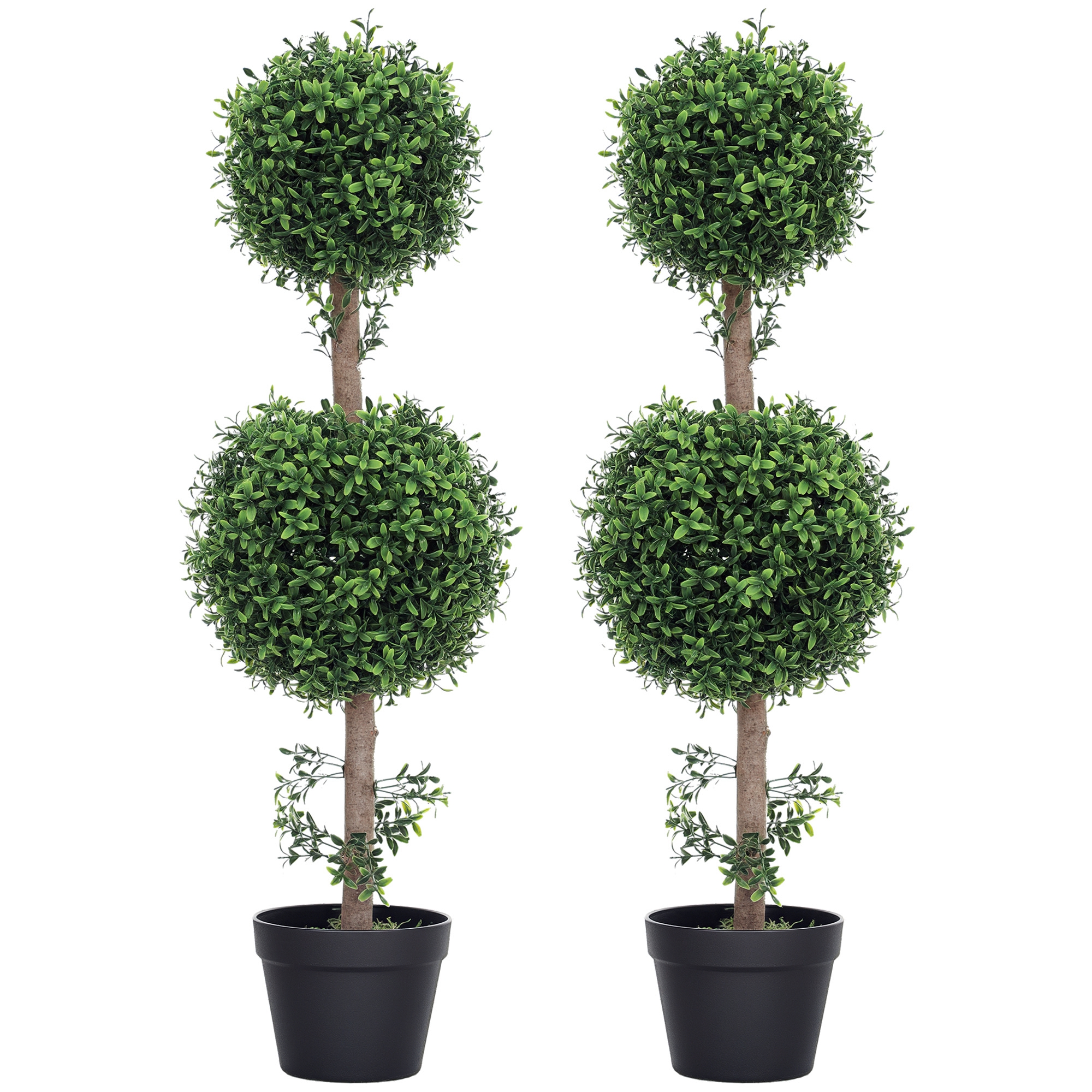 Set of 2 Artificial Ball Boxwood Topiary Trees, Fake Plants in Pot for Indoor Outdoor Living Room Green (Drop Shipping Only, Not for Amazon)