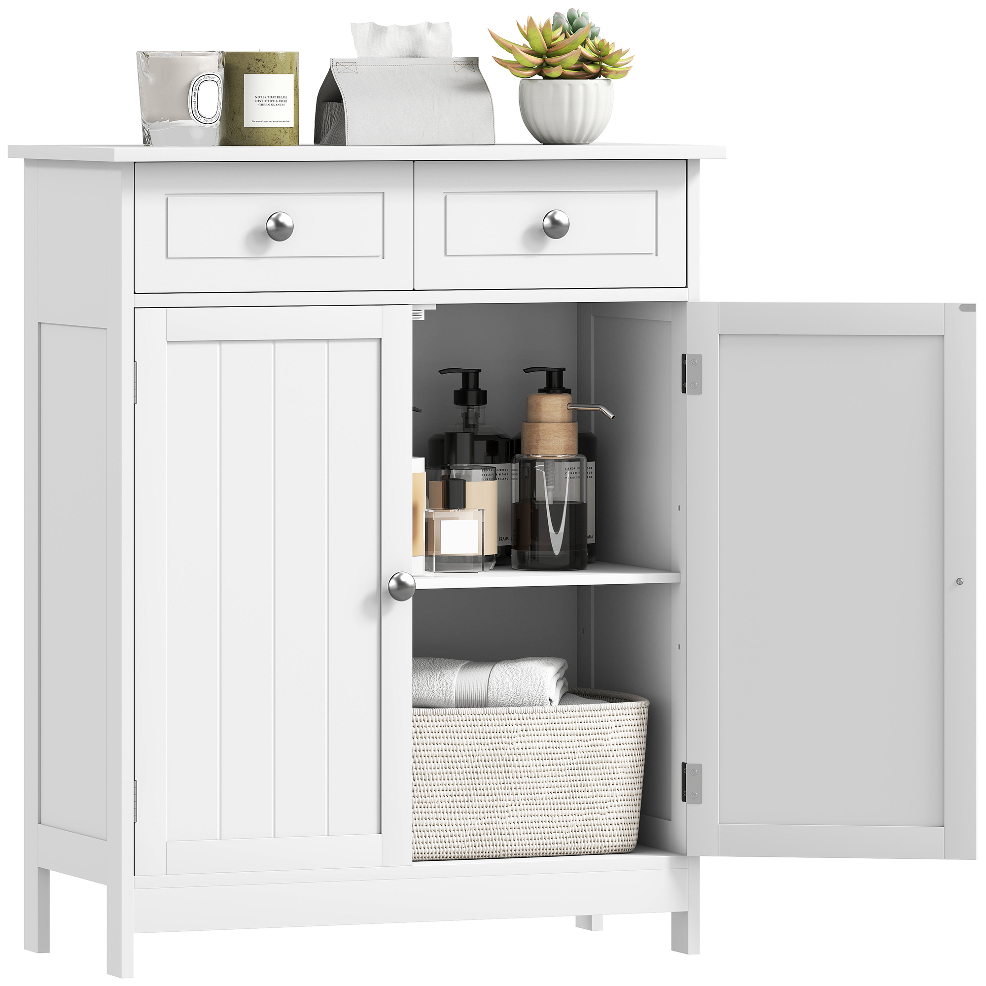 Freestanding Bathroom Floor Cabinet, Wooden Bathroom Cabinet with 2 Doors, 2 Drawers and Adjustable Shelf, Gray (Drop Shipping Only, Not for Amazon)