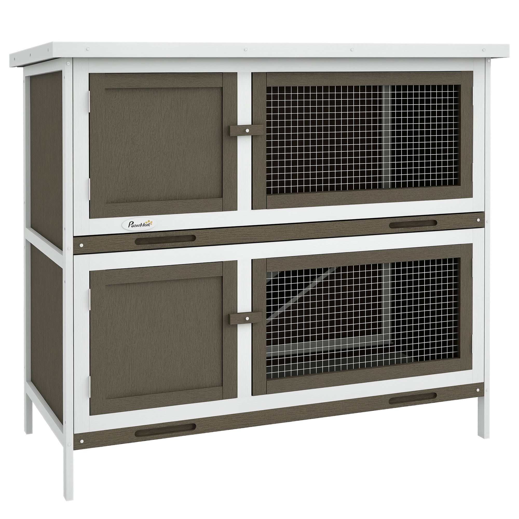 Wooden Bunny Hutch with Ramp, Indoor/Outdoor, Brown (Drop Shipping Only, Not for Amazon)