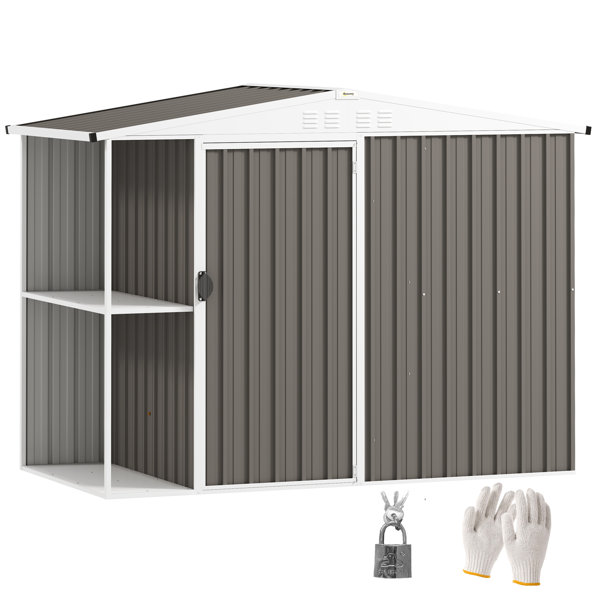 8 x 4ft Outdoor Garden Shed, Metal Shed with Air Vents and Lock for Backyard, Garden, Patio, Warm Gray (Drop Shipping Only, Not for Amazon)