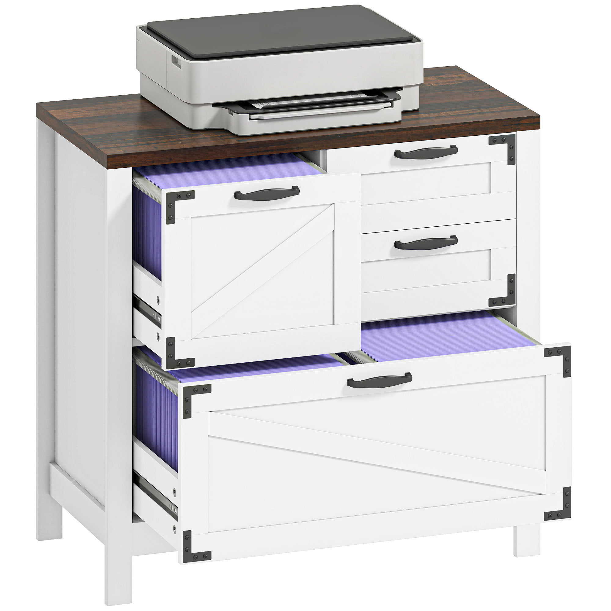 Lateral Filing Cabinet, Farmhouse File Cabinet with 4 Drawers, Fit Letter/A4/Legal Hanging Files, White (Drop Shipping Only, Not for Amazon)