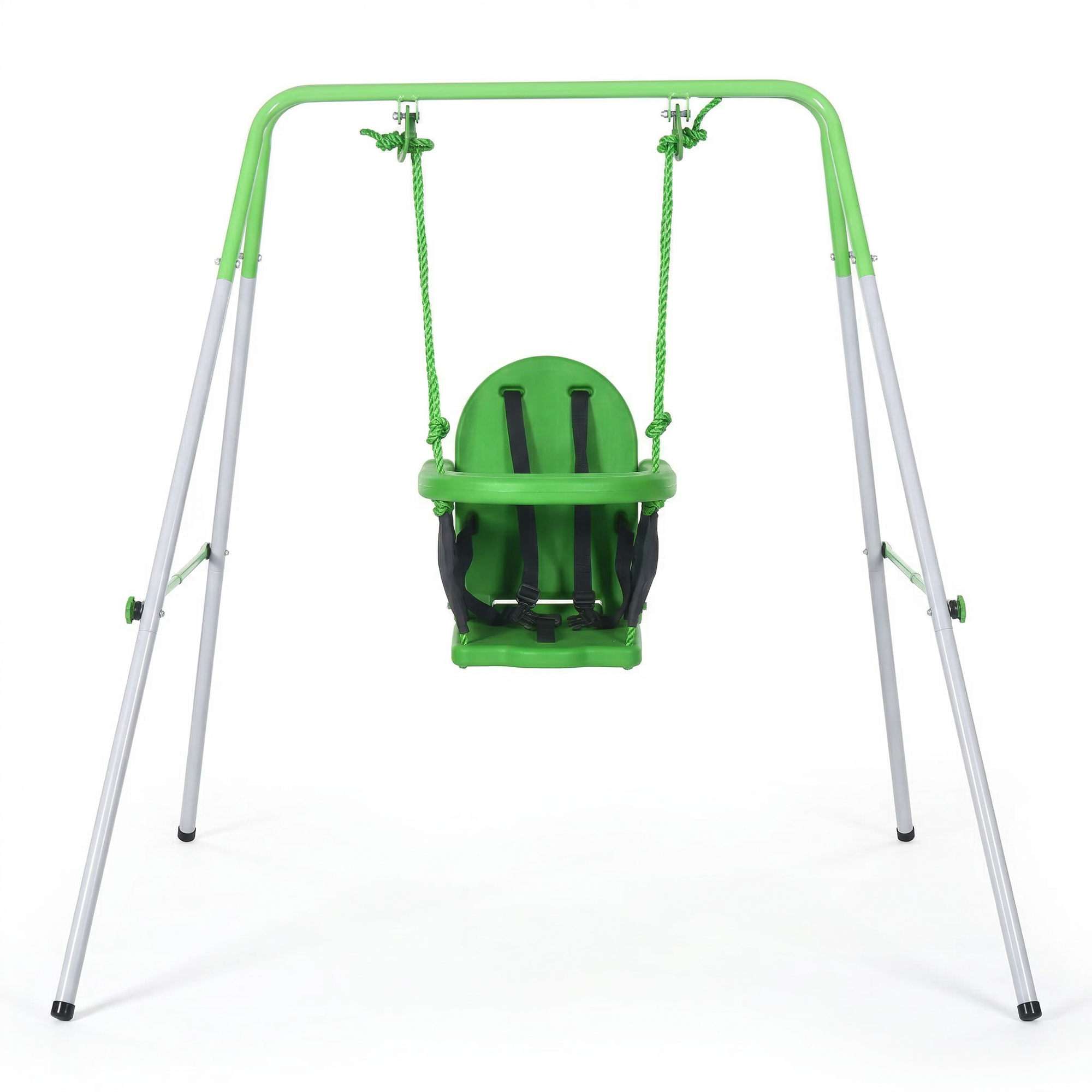 Kids Swing, Steel Nursery Swing, with Seatbelt, High Support Back, Front Guard, for Ages 6-36 Months - Green (Drop Shipping Only, Not for Amazon)