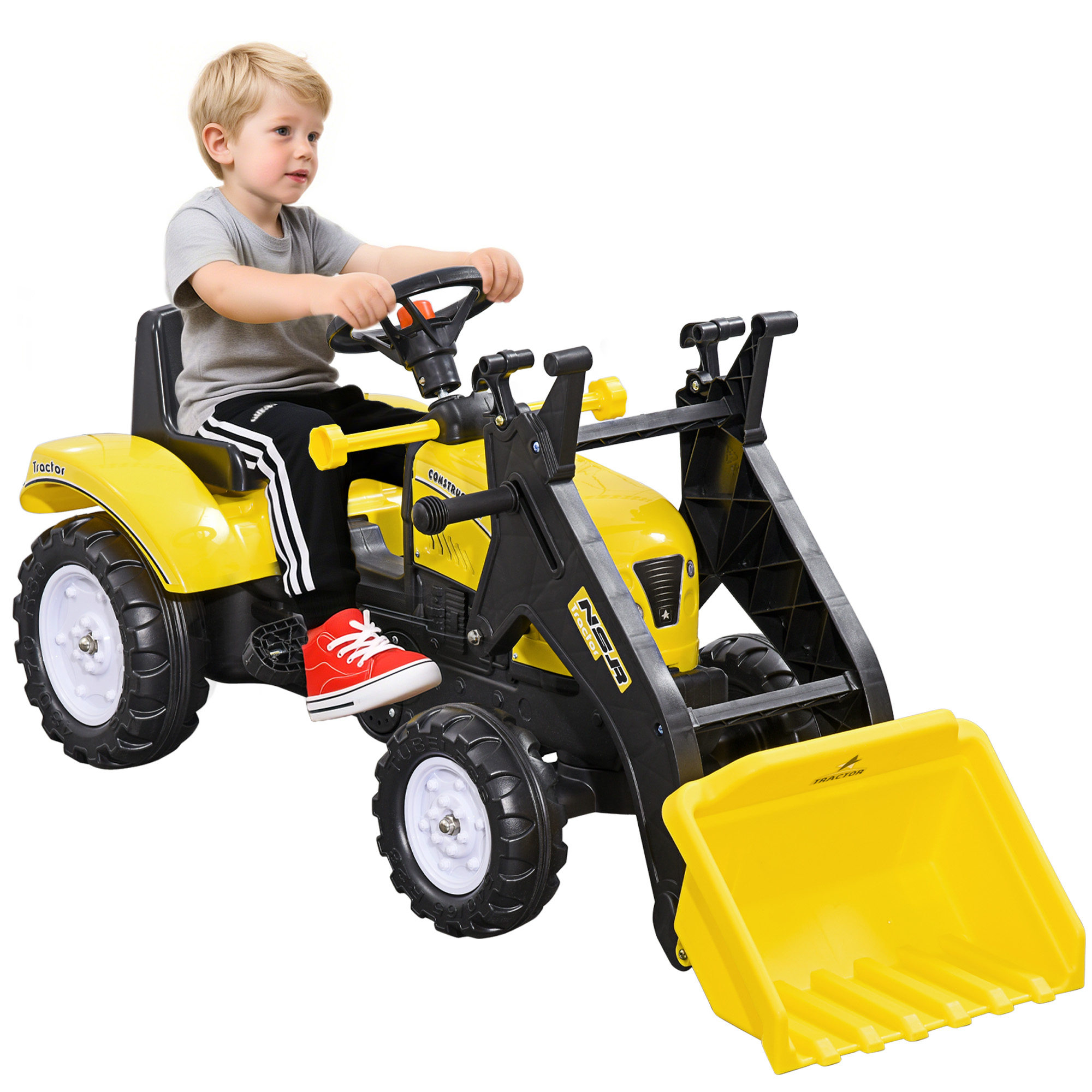 Kids Ride on Excavator, Pedal Go Kart with Front Loader Digger for 3 Year Old, Yellow (Drop Shipping Only, Not for Amazon)