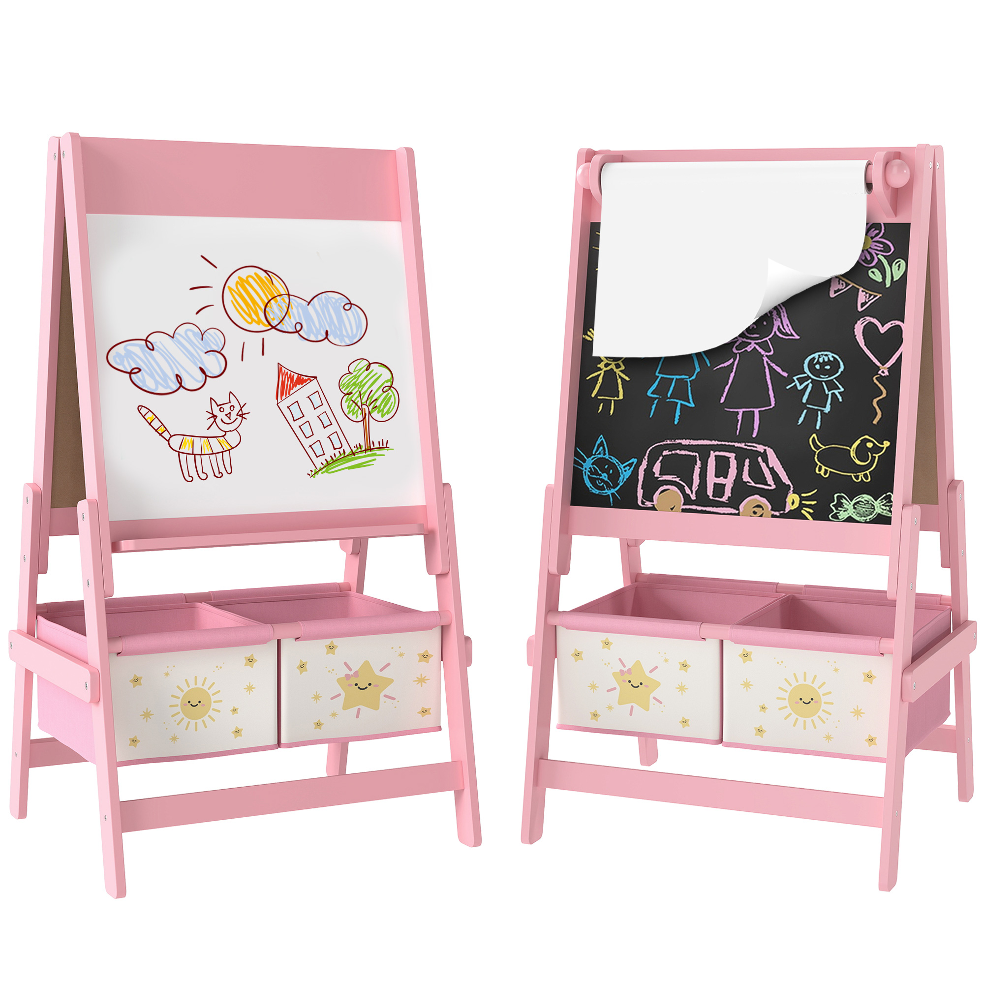 Art Easel for Kids, Double-Sided Whiteboard/Blackboard with Paper Roll, Two Storage Boxes, for Ages 3-8 Years, Green (Drop Shipping Only, Not for Amazon)