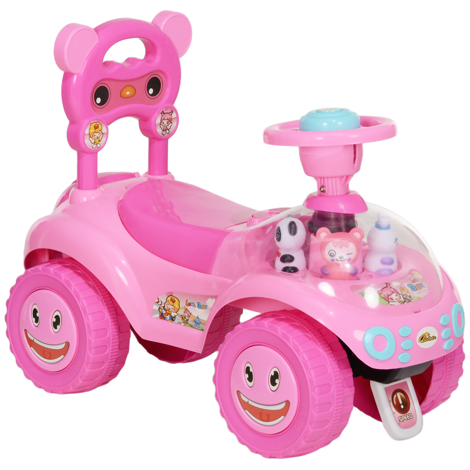 Foot to Floor oddler Ride on Toy w/ Music, Light, Horn, Under Seat Storage, Anti-Over-Backwards Device, Pink (Drop Shipping Only, Not for Amazon)