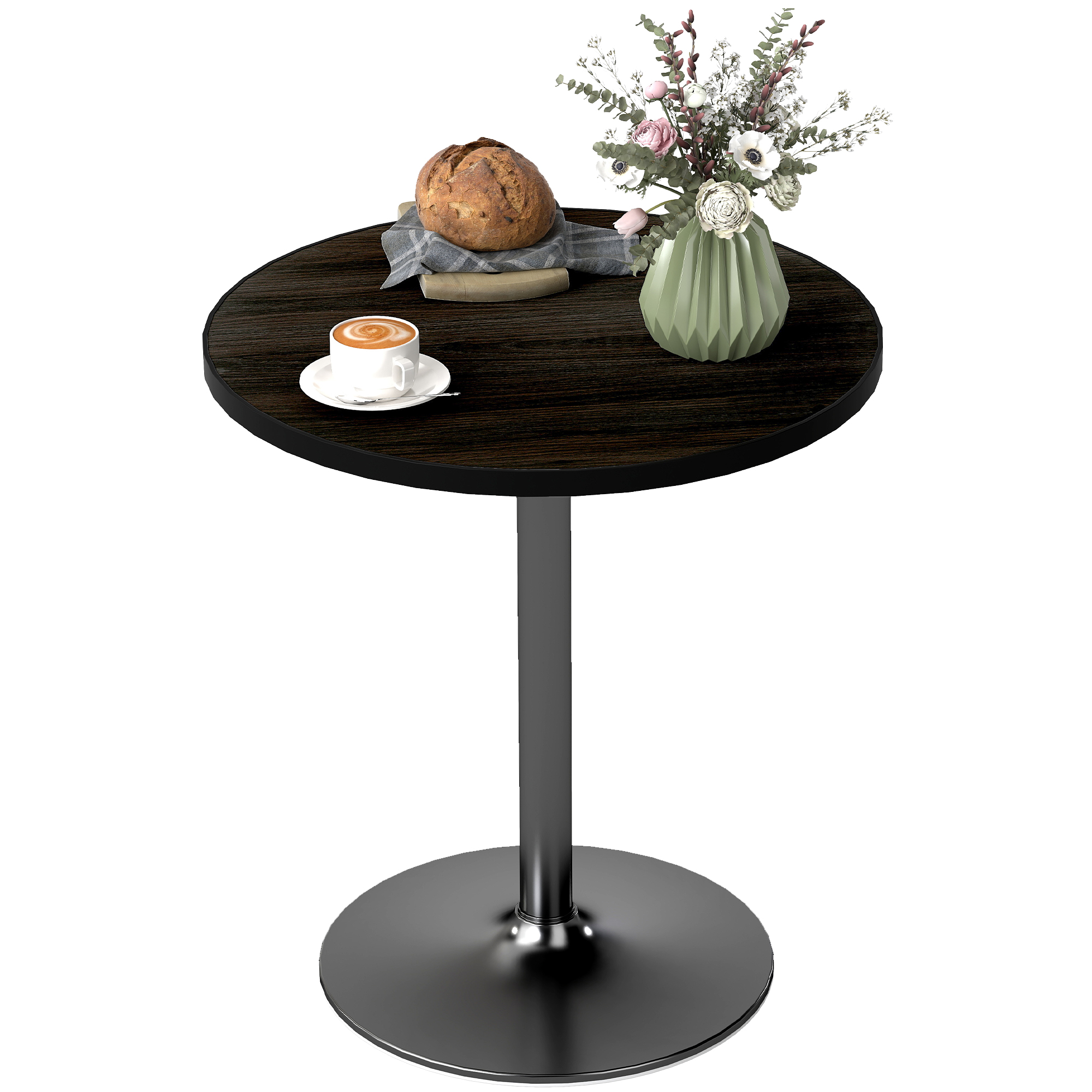Round Dining Table for 2-4 People, Small Kitchen Table with Wood Grain Top, Black (Drop Shipping Only, Not for Amazon)