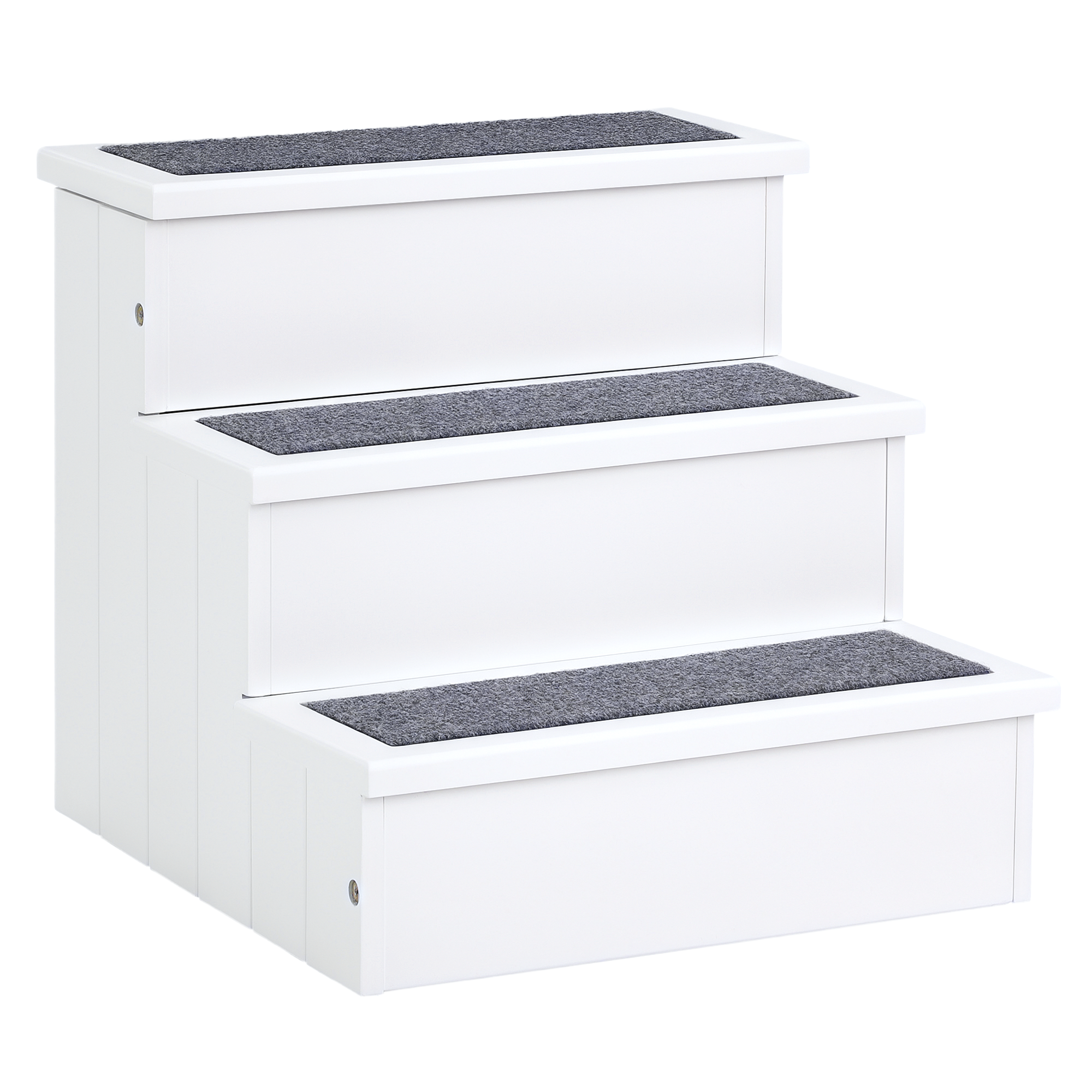 3 Step Wooden Carpeted Non Slip Pet Stairs Ramp for Cats and Small Dogs - White (Drop Shipping Only, Not for Amazon)