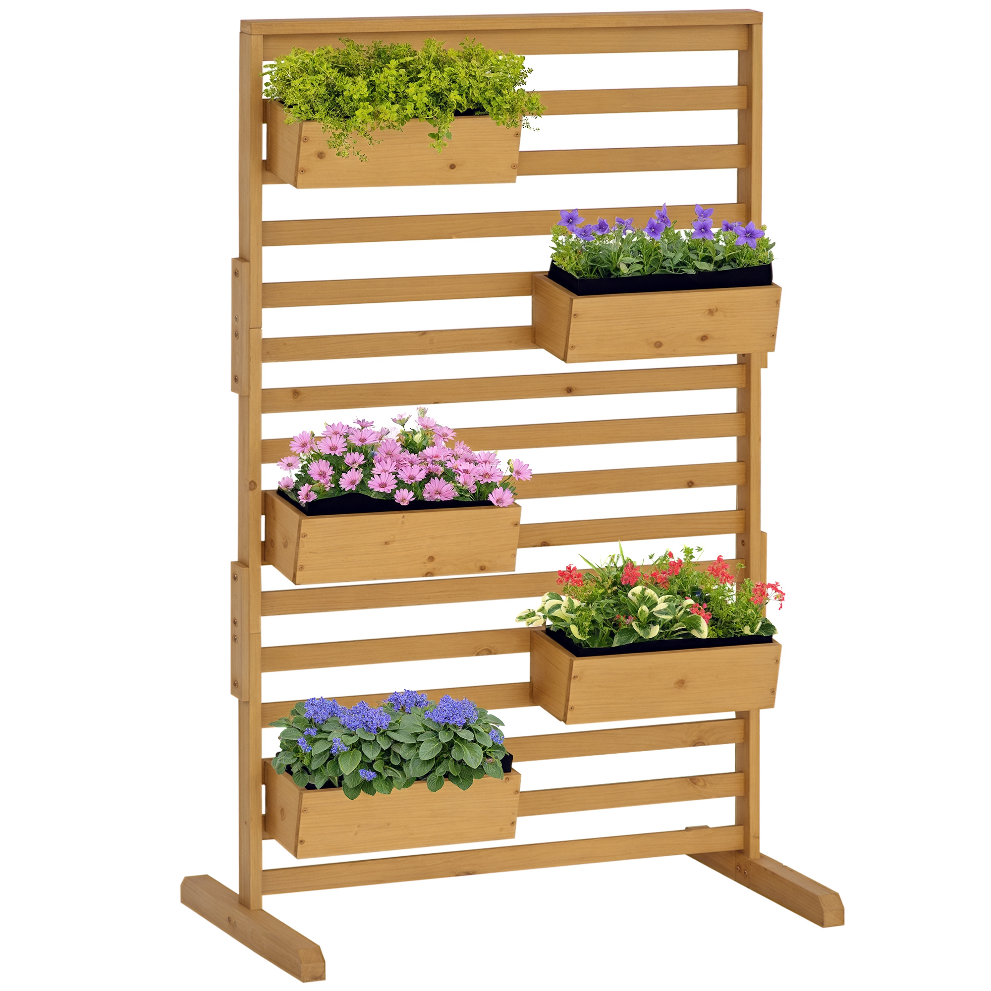 Wooden Plant Trellis Stand with 5 Hanging Planter Boxes, Freestanding Outdoor Plant Stand for Patio, Garden, Balcony, Porch (Drop Shipping Only, Not for Amazon)