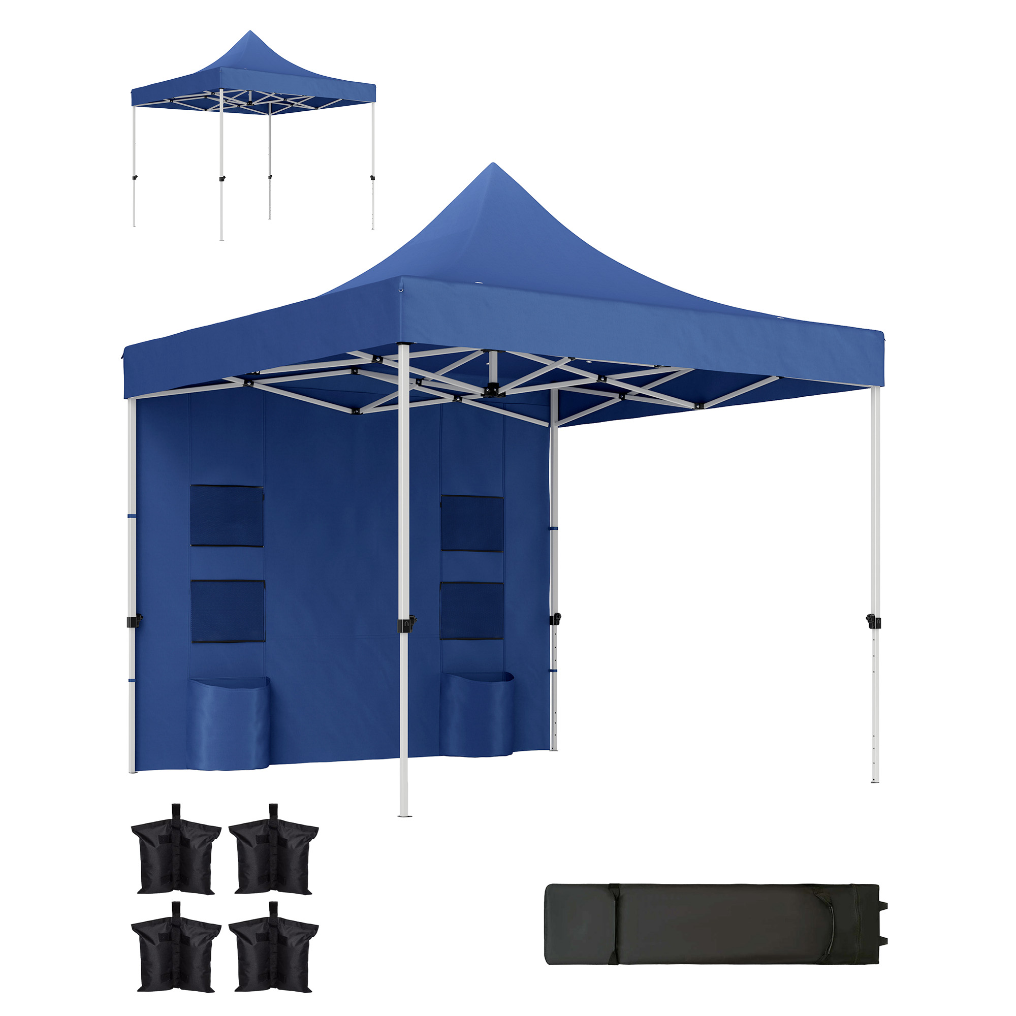 10' x 10' Heavy Duty Pop Up Canopy Tent with Sidewall, UPF50+ Instant Sun Shelter with Storage Pockets, Dark Blue (Drop Shipping Only, Not for Amazon)