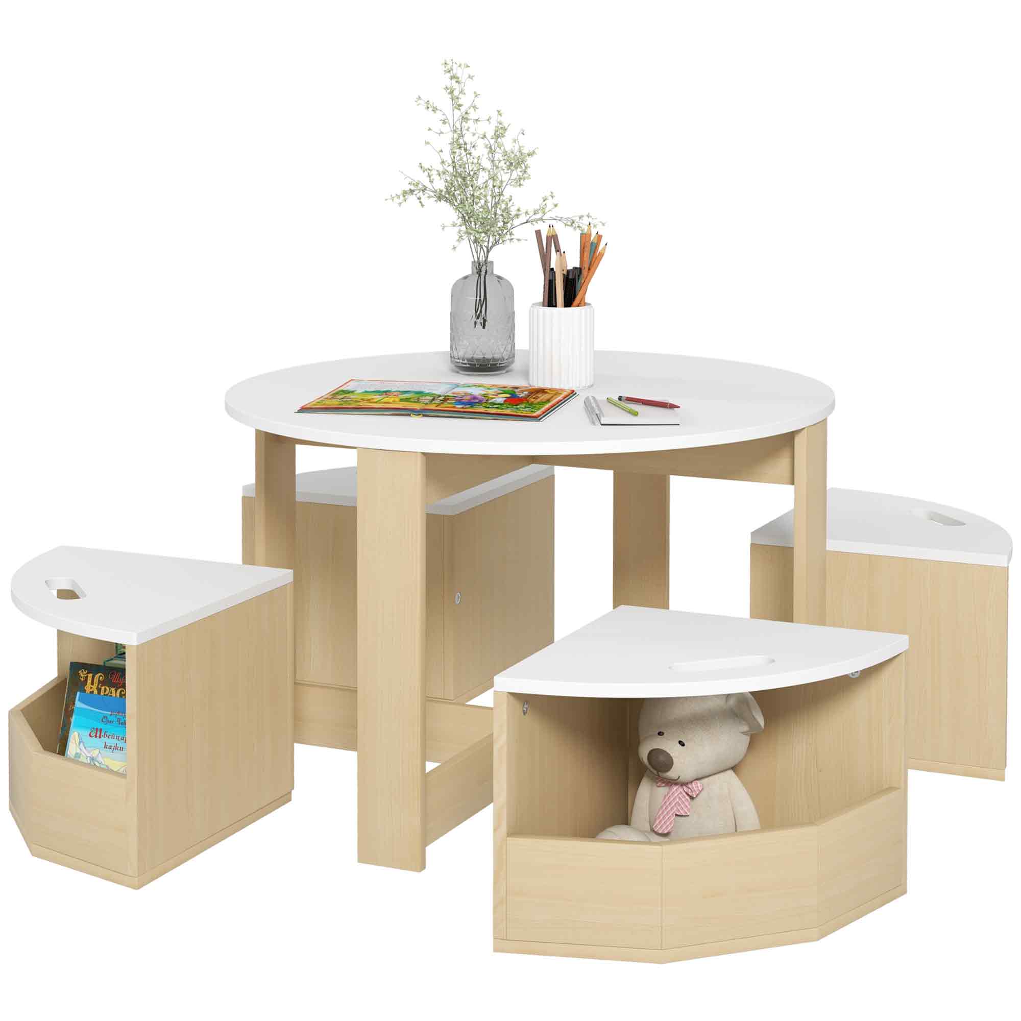 Five-Piece Kids Table and Chairs Set with Storage, for Ages 3-8 Years, Grey (Drop Shipping Only, Not for Amazon)