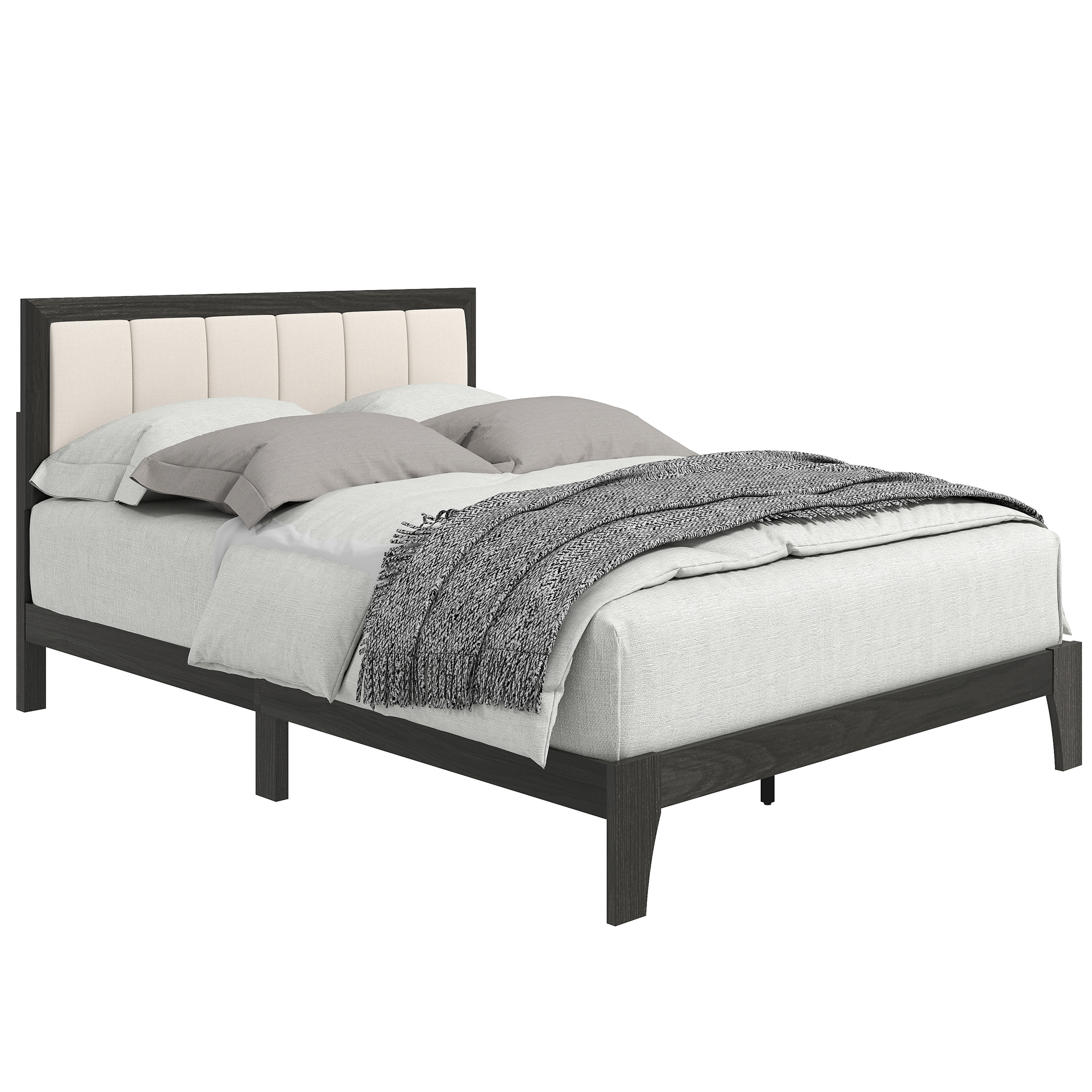 Full Bed Frame with Headboard Full Size Platform Bed Frame with Wooden Slats No Box Spring Needed Charcoal Gray (Drop Shipping Only, Not for Amazon)