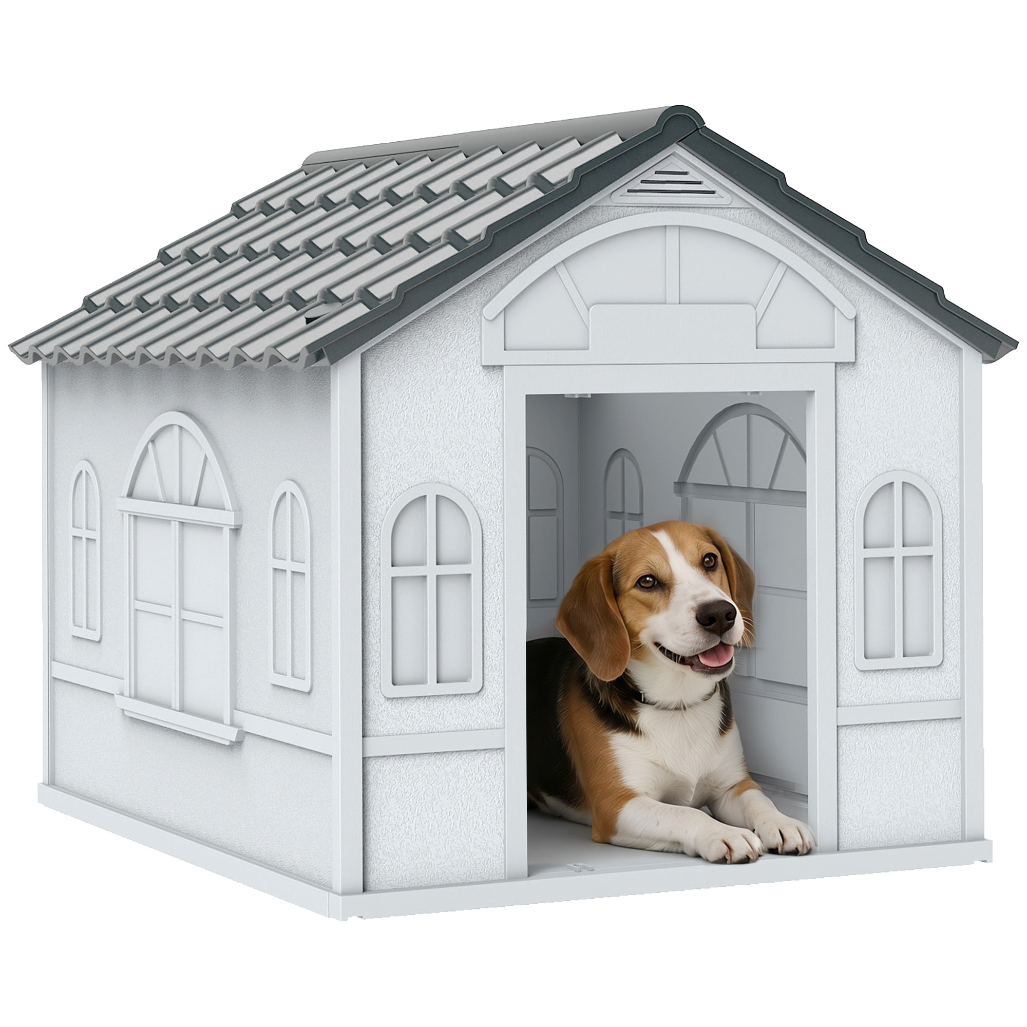 Plastic Weather-Resistant Dog House, for Indoors and Outdoors, Medium Dogs - Grey (Drop Shipping Only, Not for Amazon)