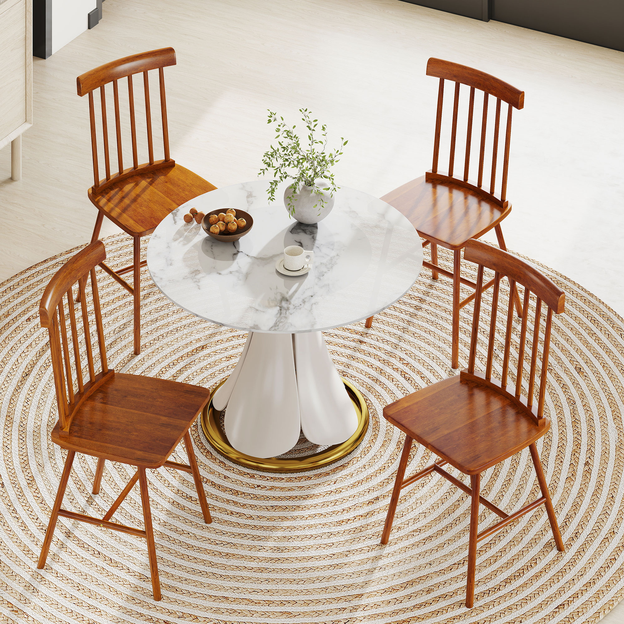 Dining Chairs Set of 4, Farmhouse Wood Kitchen Chairs with Rubber Wood Frame, Spindle Back for Dining Room, Light Brown (Drop Shipping Only, Not for Amazon)
