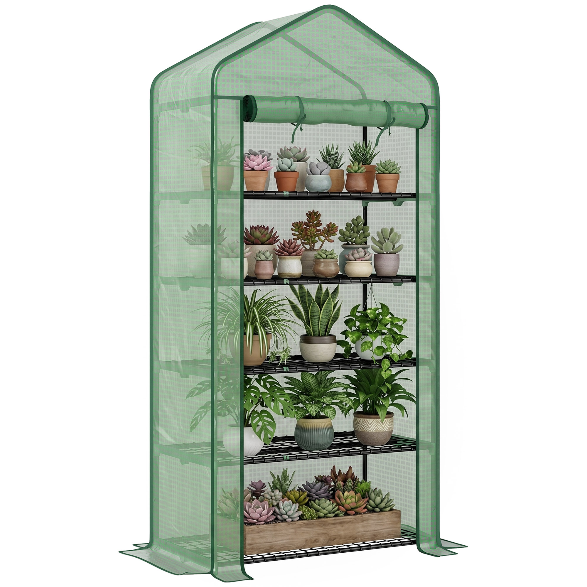 5 Tier Mini Greenhouse, Small Portable Greenhouse with PE Cover, Roll-Up Zippered Door, 76