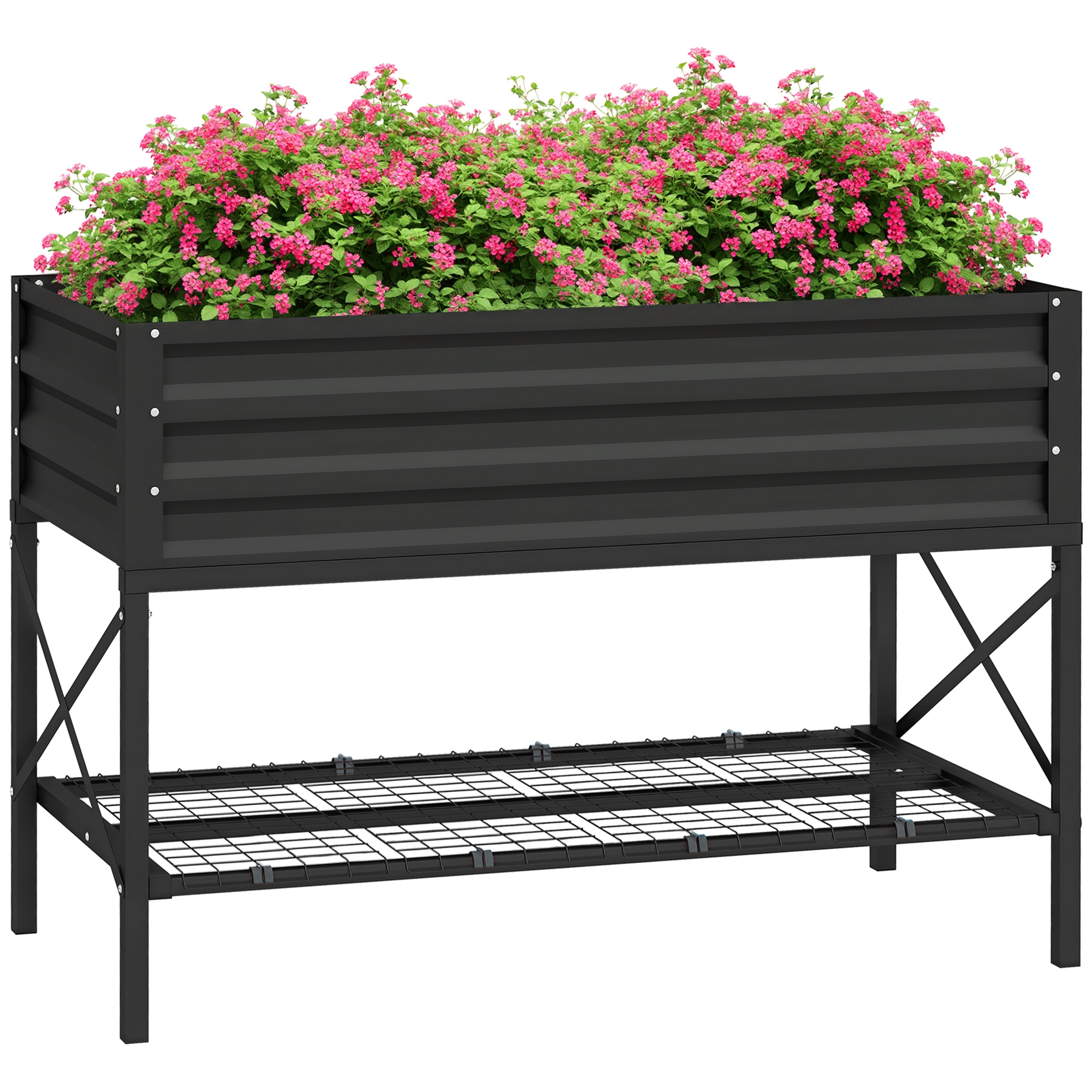 Galvanized Raised Garden Bed, Metal Planter Box with Legs, Storage Shelf and Bed Liner, Green (Drop Shipping Only, Not for Amazon)
