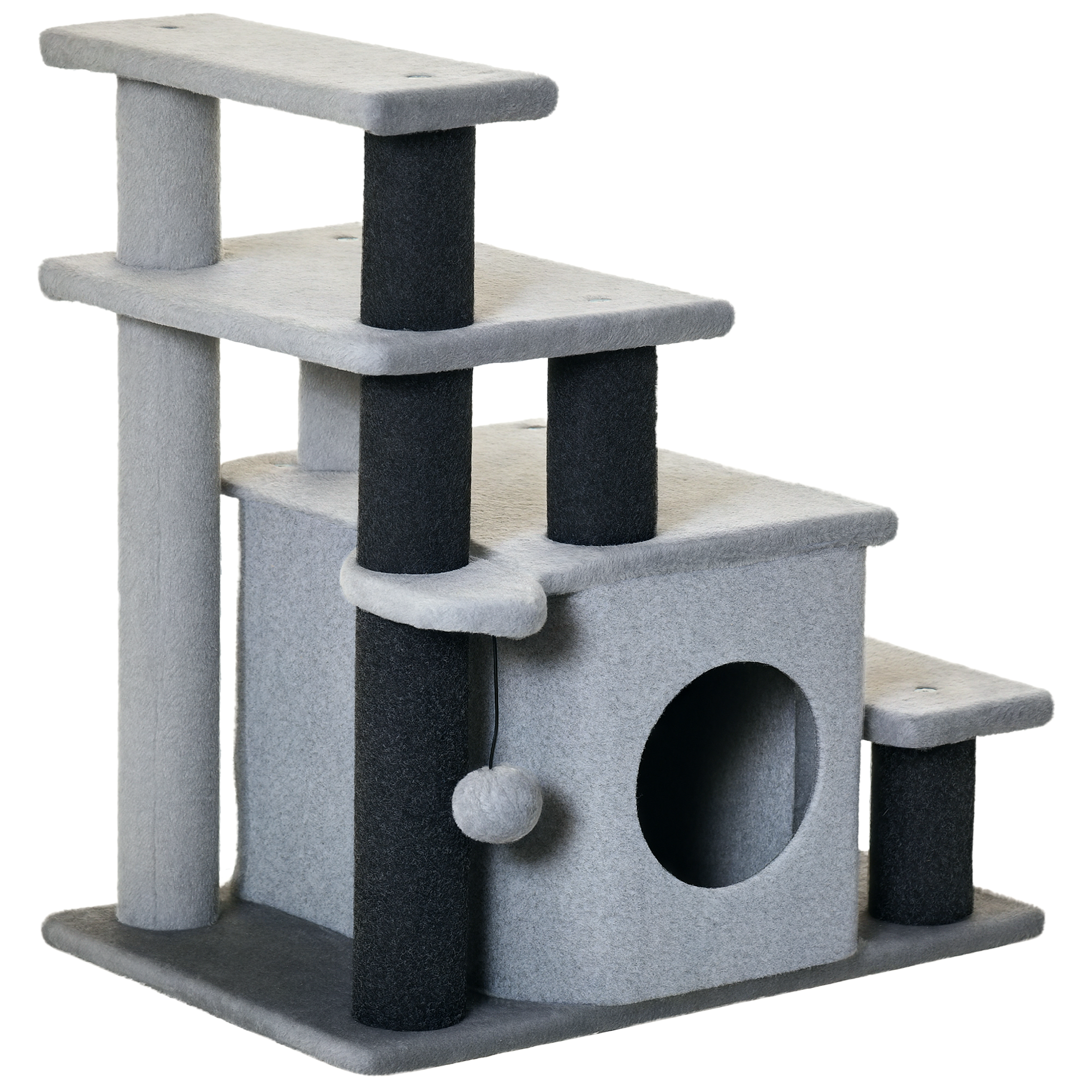 Adjustable Cat Steps, with House & Hanging Toy Ball - Grey (Drop Shipping Only, Not for Amazon)