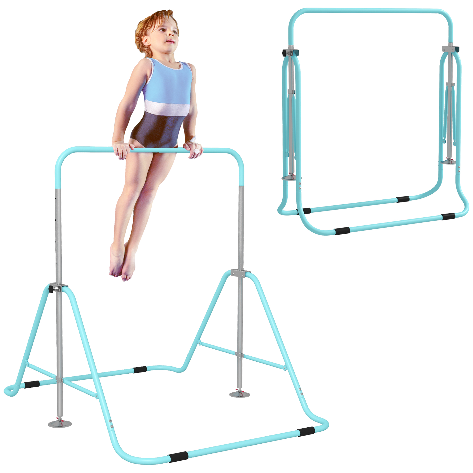 Kids Gymnastic Bar, with Adjustable Height, Foldable Horizontal Bars - Light Blue (Drop Shipping Only, Not for Amazon)