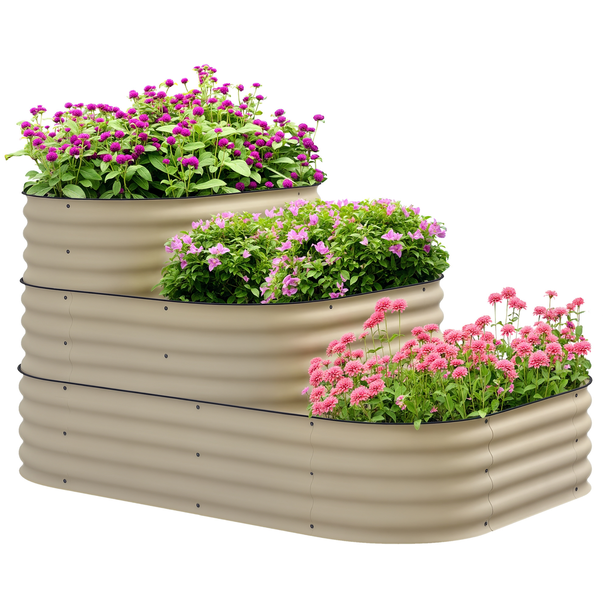 3-Tier Raised Garden Bed Set w/ Safety Edging, Open Bottom for Vegetables, Herbs, Flowers, 62.25