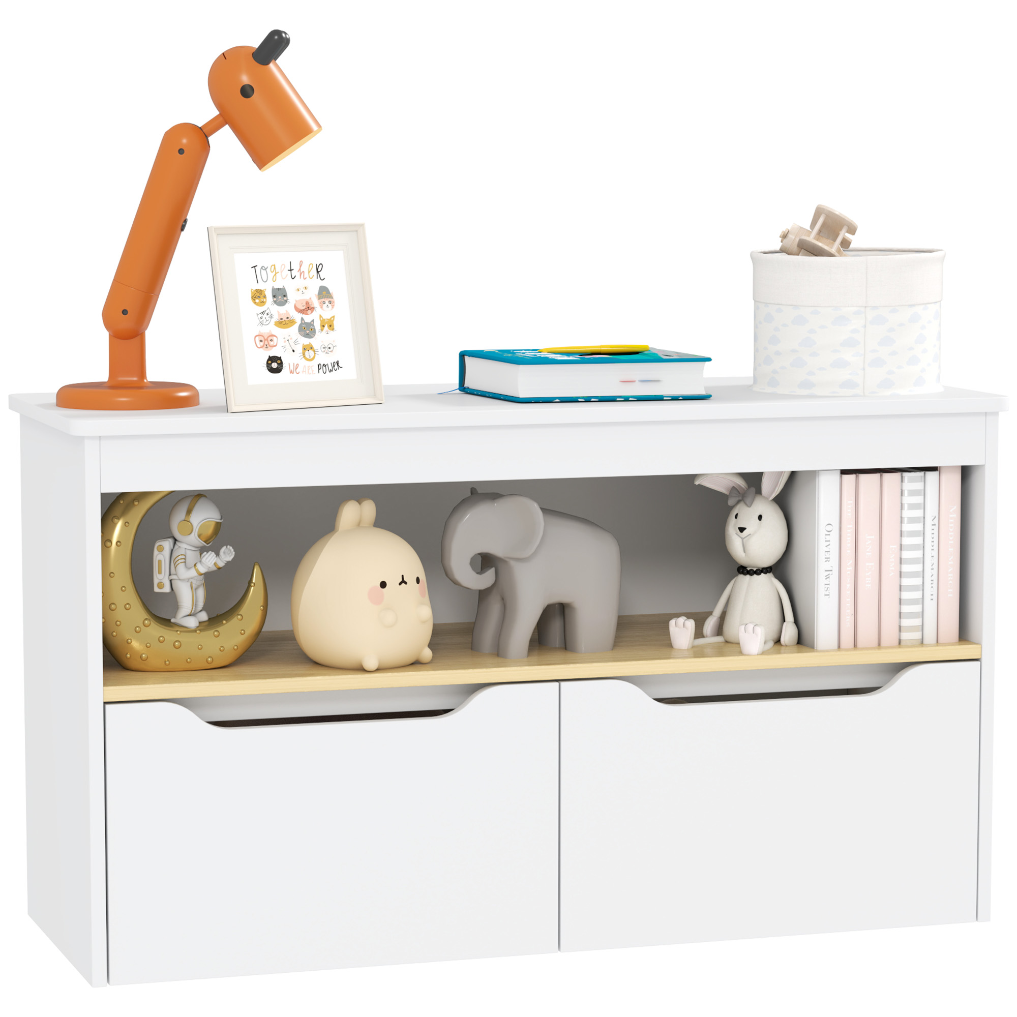 Toy Storage Organizer with 2 Drawers, Toy Shelf, Large Top, for Bedroom, Nursery, Living Room, White (Drop Shipping Only, Not for Amazon)