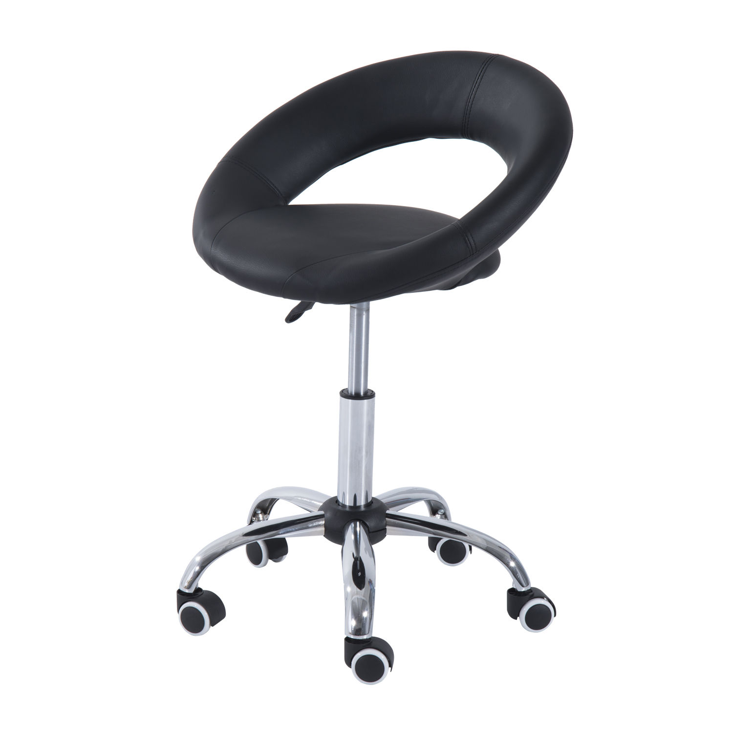 Crescent Rolling Salon Stool with Adjustable Height, Breathable Open Back, Foam Cushion Seat, and 5 Caster Wheels, Black (Drop Shipping Only, Not for Amazon)