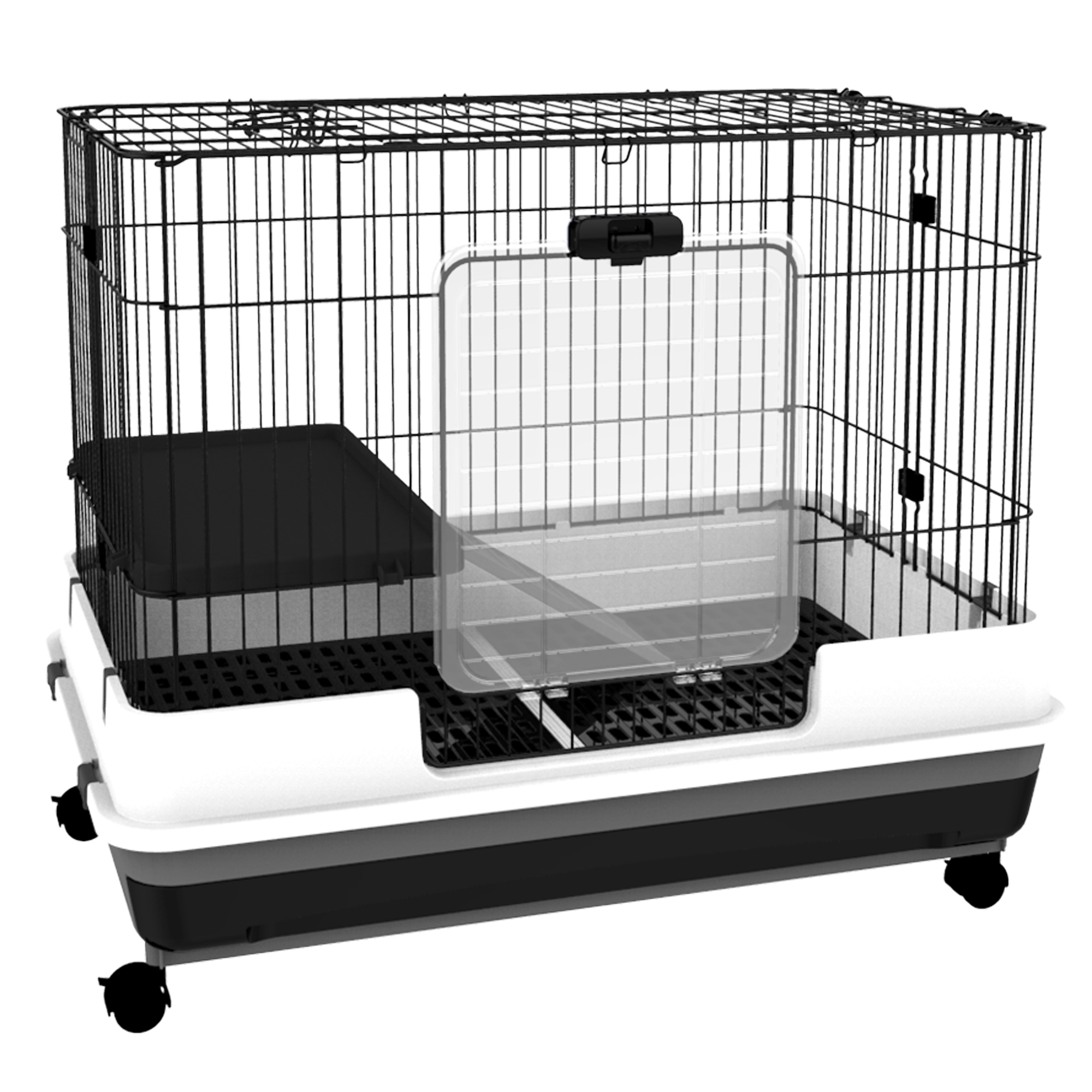 2-Level Small Animal Cage Rabbit Hutch with Wheels, Removable Tray, Platform and Ramp for Bunny, Chinchillas, Black (Drop Shipping Only, Not for Amazon)