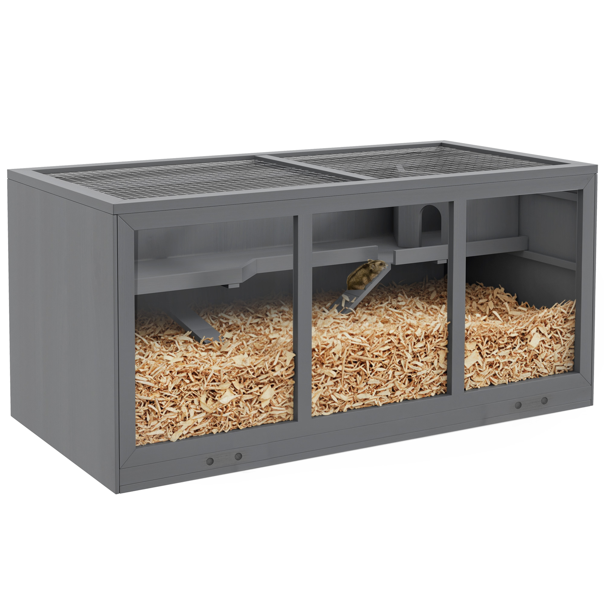 Wooden Hamster Cage, Small Animals Hutch with Tray, Openable Top, Exercise Play House Pen, 115L x 57W x 55Hcm, Grey (Drop Shipping Only, Not for Amazon)