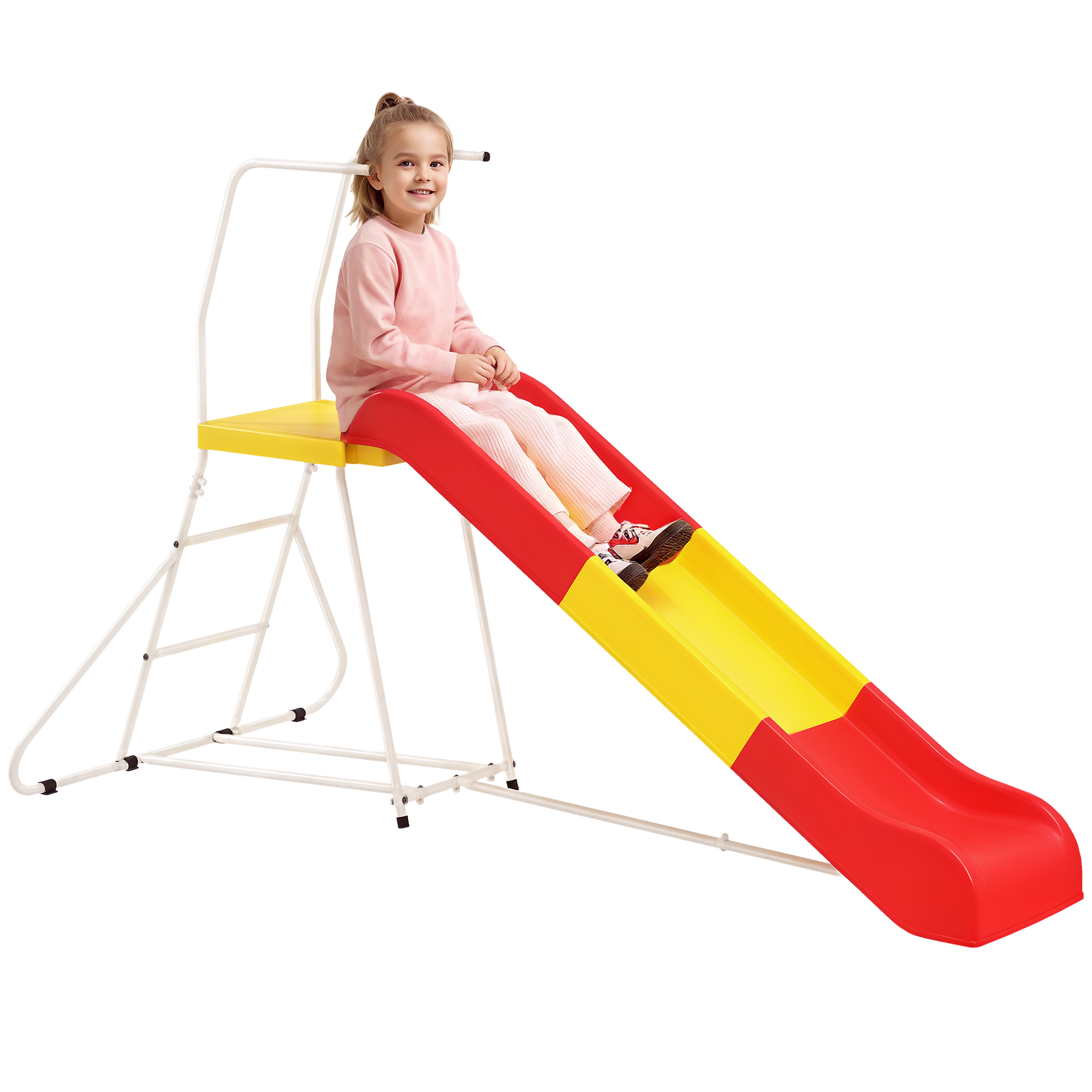6ft Slide for Kids, Metal Freestanding Playground Equipment with Climbing Ladder, for Backyard, Outdoor, Indoor, Red (Drop Shipping Only, Not for Amazon)