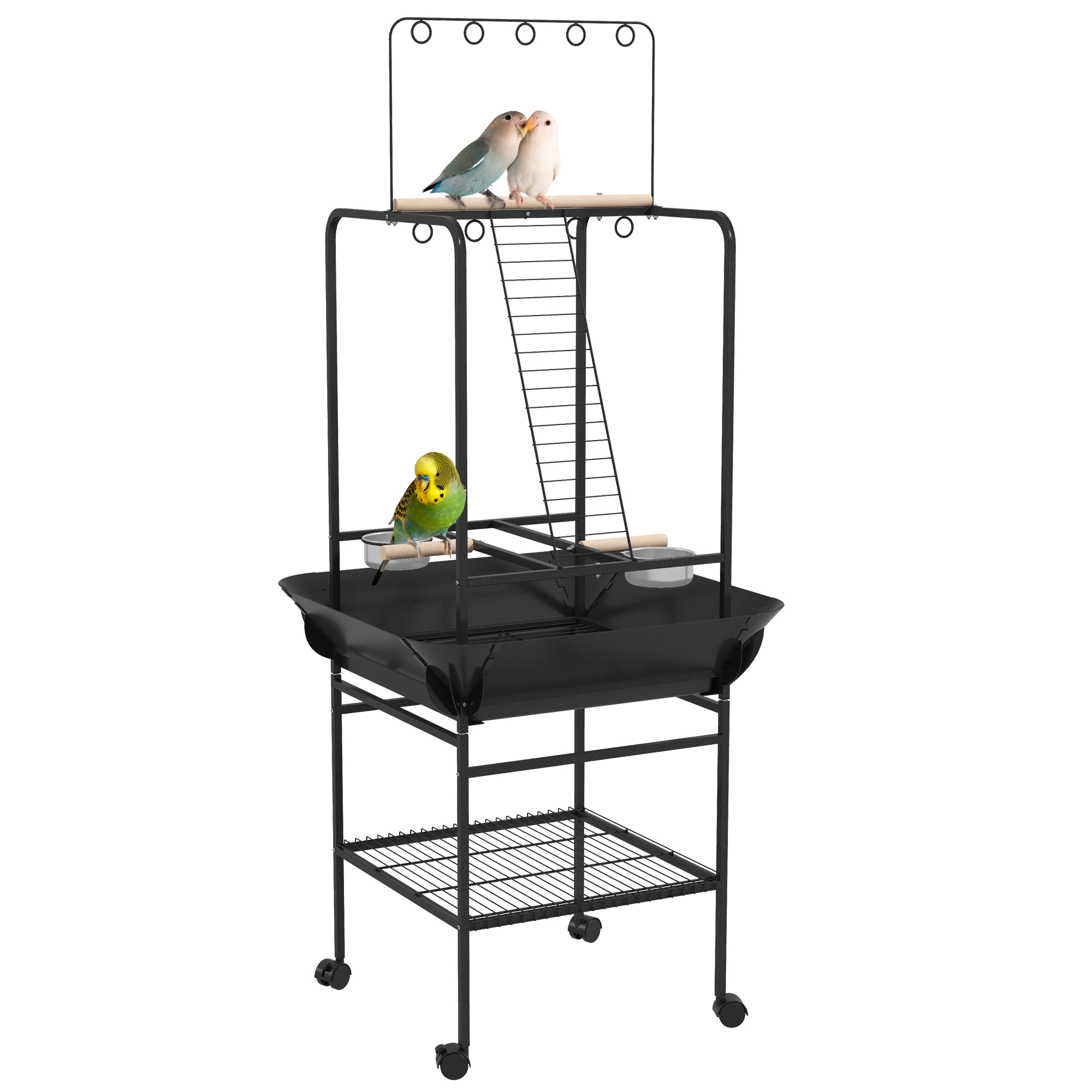 Steel Bird Table, Bird Feeder stand, with Perches, Stainless Steel Feed Bowls, Trays - Dark Grey (Drop Shipping Only, Not for Amazon)