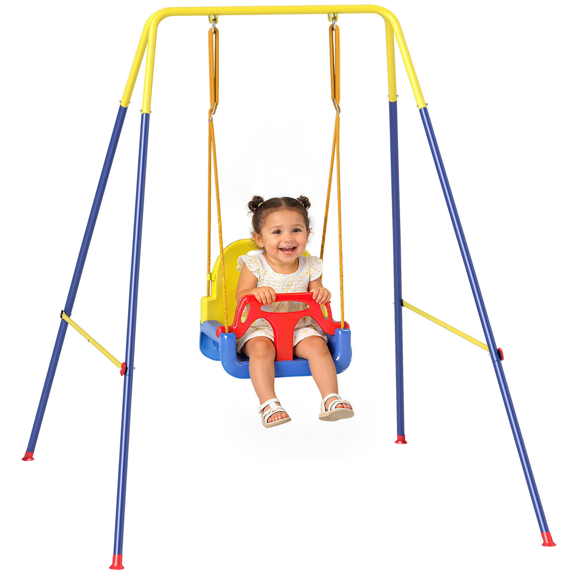 3 in 1 Toddler Swing Set, Folding Child Swing Set with Seat Belt, Adjustable Seat for Outdoor Indoor, Blue (Drop Shipping Only, Not for Amazon)
