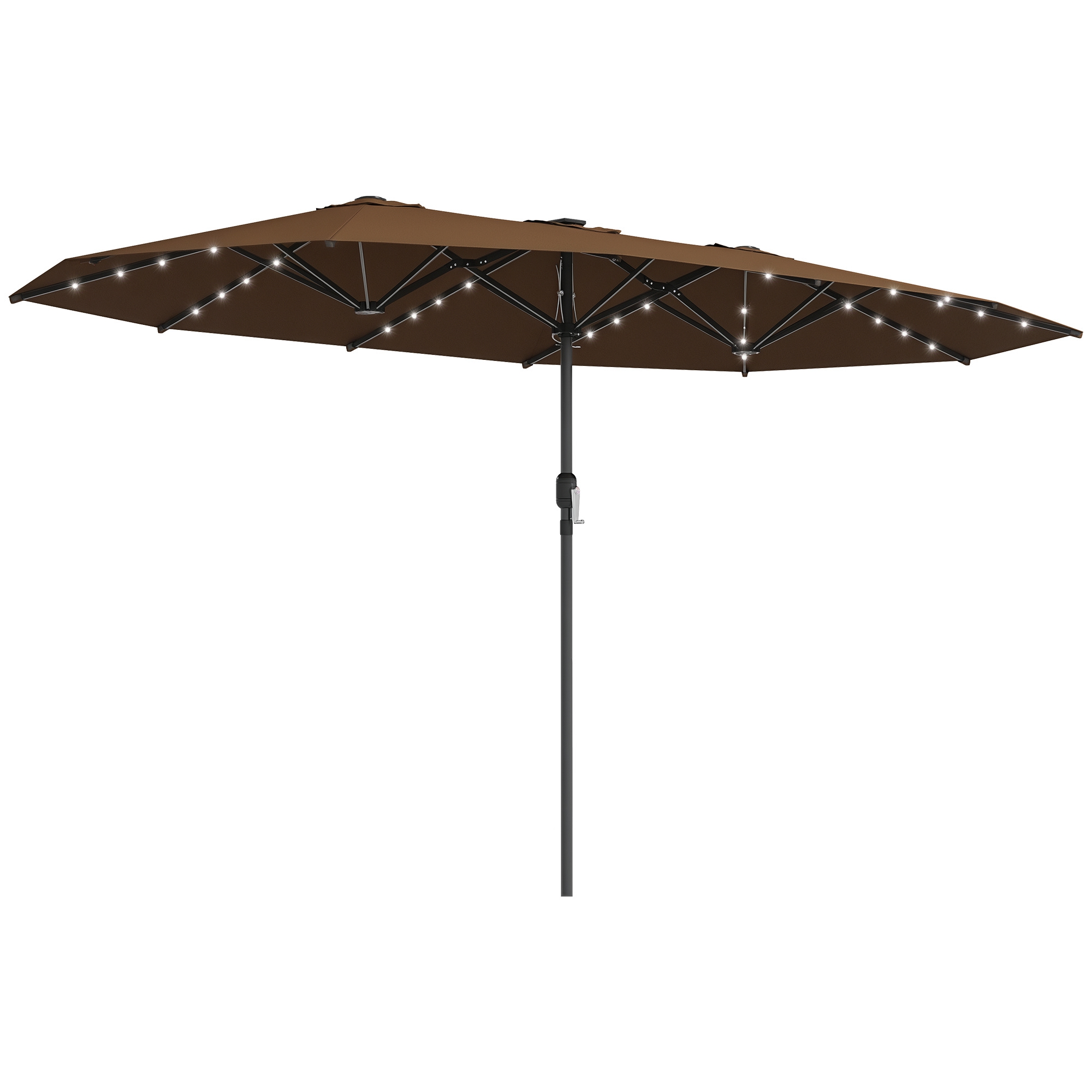 Garden Parasol, Double-Sided Sun Umbrella with LED Solar Lights, Patio Parasol for Outdoor, Coffee (Drop Shipping Only, Not for Amazon)