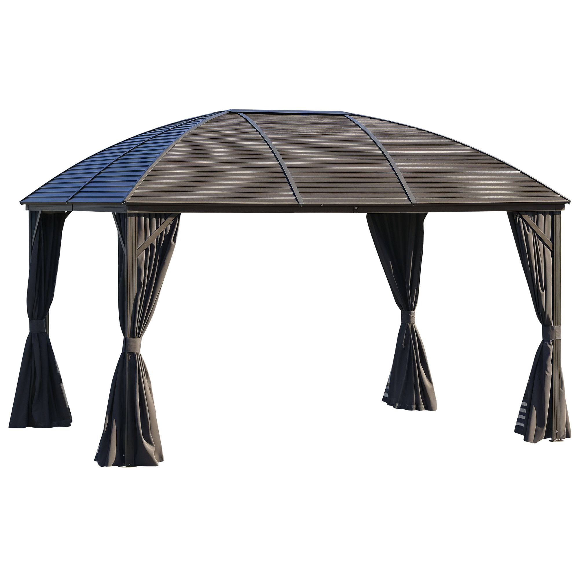 10' x 13' Hardtop Gazebo with Curtains, Netting, Pavilion with Steel Roof Ceiling Hook for Garden Patio, Gray (Drop Shipping Only, Not for Amazon)