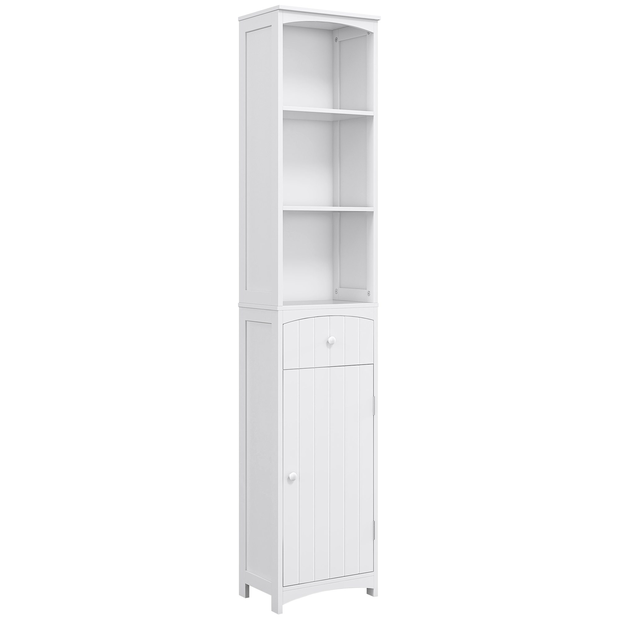 Bathroom Storage Cabinet, Free Standing Bathroom Storage Unit, Tall Linen Tower with 3-Tier Shelves and Drawer, White (Drop Shipping Only, Not for Amazon)