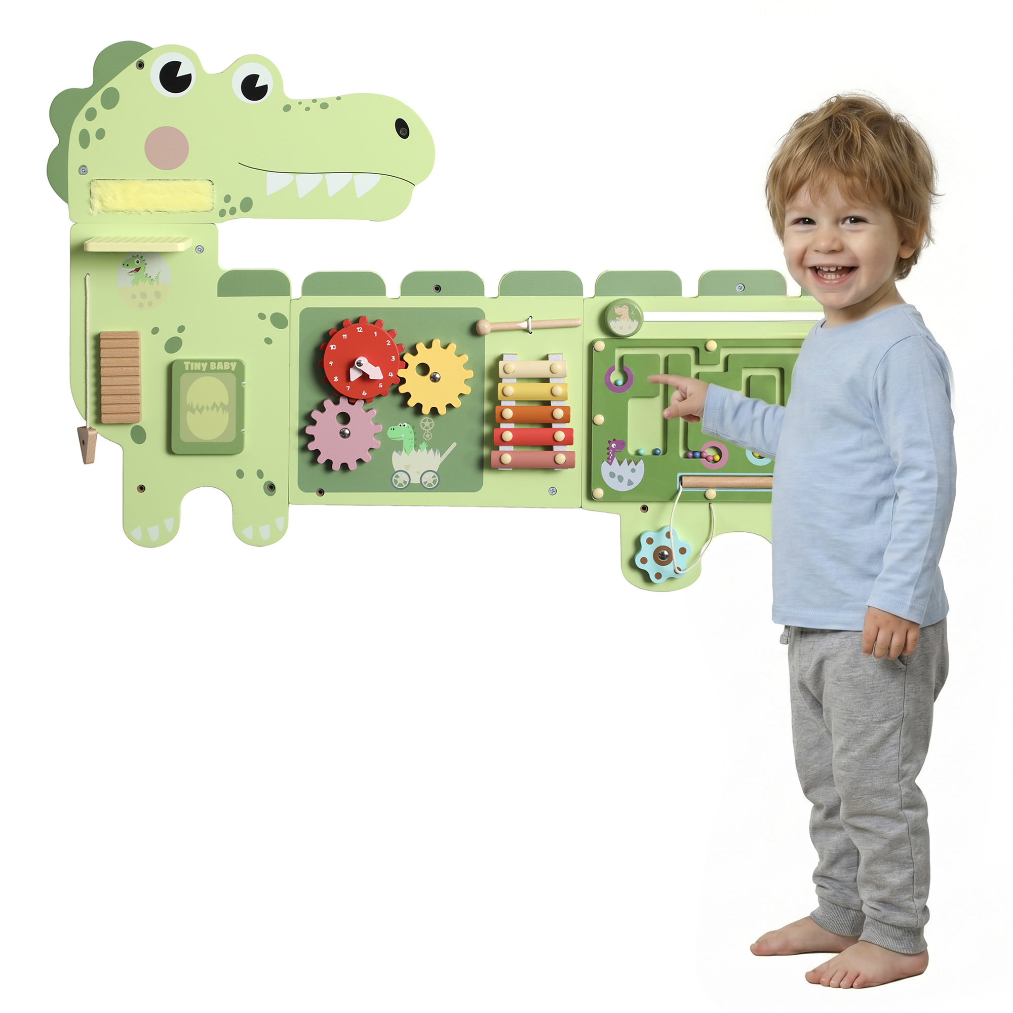 Busy Board Panels, Wall Mounted Montessori Inspired Busy Board, Toddler Learning Centre Dinosaur Theme, Green (Drop Shipping Only, Not for Amazon)