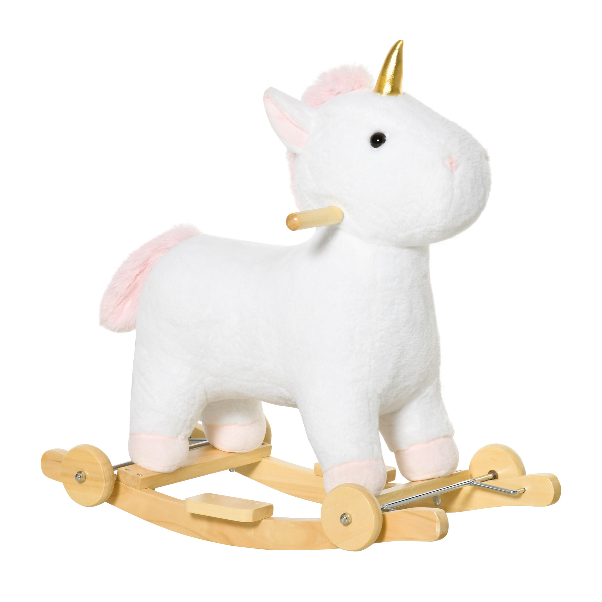 2 in 1 Kids Rocking Horse, Rolling Unicorn with Sound, Wooden Base, Pedal, Grip Handle, for 3-6 Years Old, White (Drop Shipping Only, Not for Amazon)