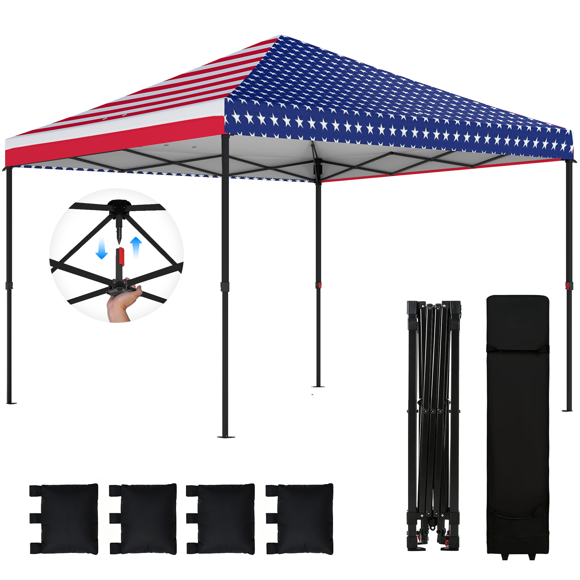 10 x 10 ft Pop Up Canopy Tent with One Push Setup, Outdoor Portable Instant Canopy Shelter w/ Roller Bag, American Flag (Drop Shipping Only, Not for Amazon)