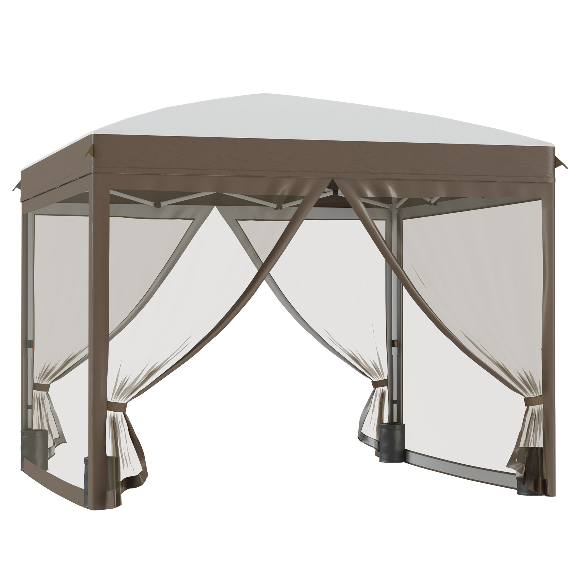 10' x 10' Pop Up Canopy Tent with Netting, Instant Sun Shelter, Tents for Parties, Height Adjustable, with Wheeled Carry Bag and 4 Sand Bags for Outdoor, Garden, Patio, Cream (Drop Shipping Only, Not for Amazon)