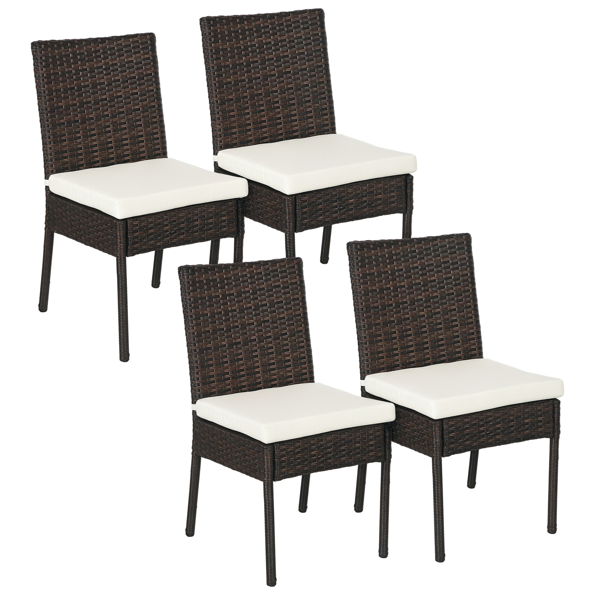 4 PE Rattan Outdoor Dining Chairs with Cushions, Patio Wicker Dining Chairs with Backrest, Brown (Drop Shipping Only, Not for Amazon)