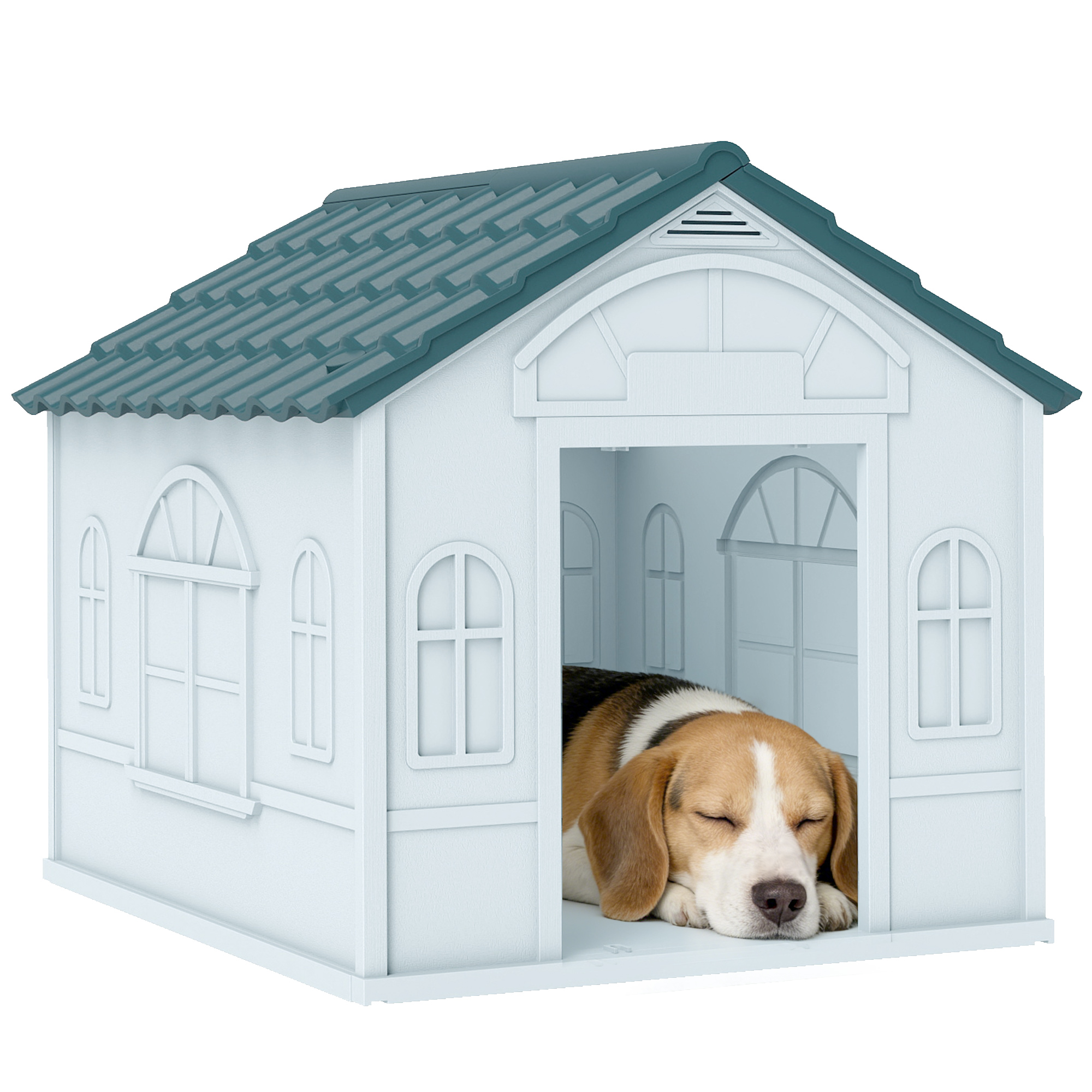 Plastic Weather-Resistant Dog House, for Indoors and Outdoors, Medium Dogs - White and Blue (Drop Shipping Only, Not for Amazon)