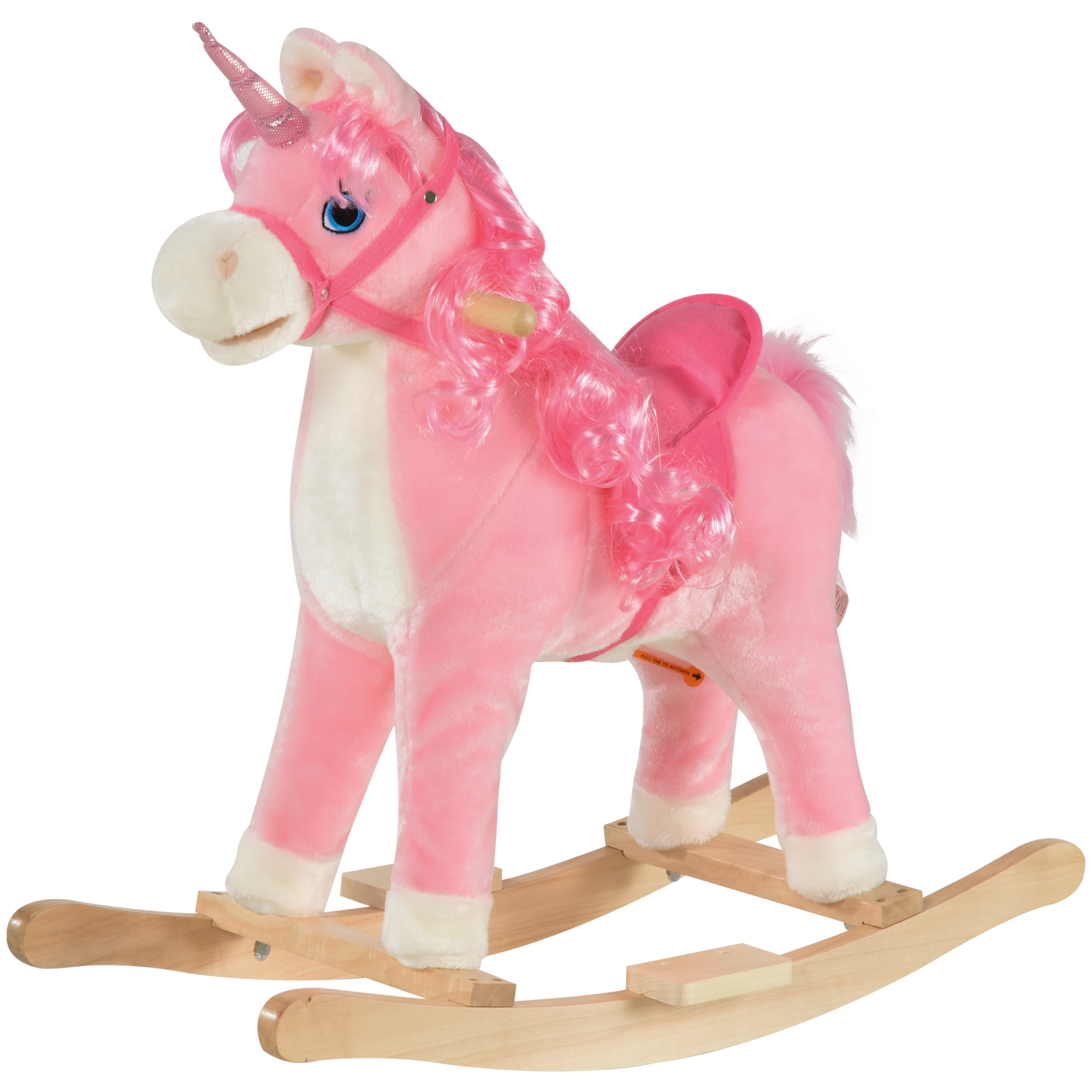 Kids Rocking Horse, Ride on Unicorn with Wooden Base, Tail Wag & Sounds for Toddlers 3-6 Years Old, Pink (Drop Shipping Only, Not for Amazon)