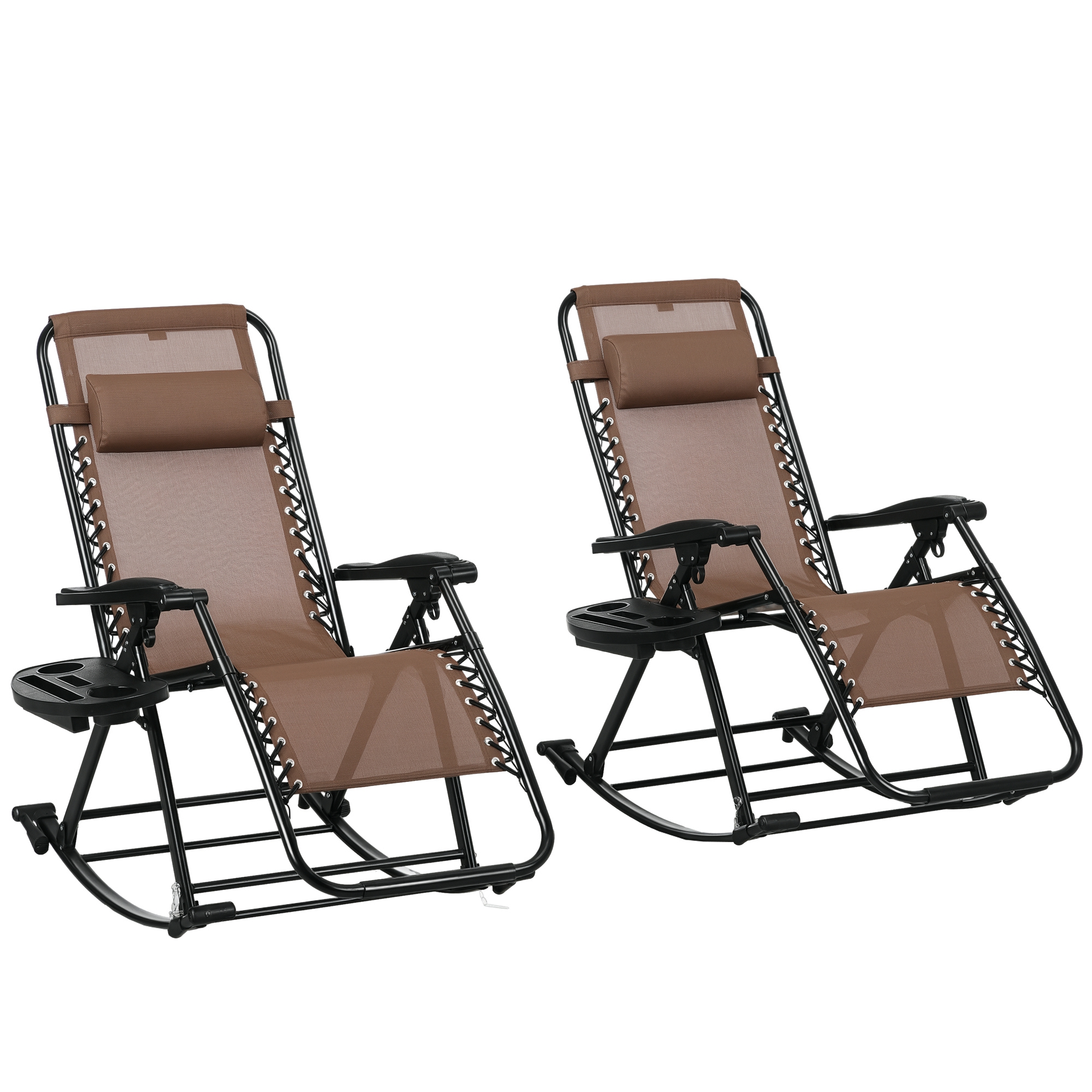 2 Outdoor Rocking Chairs Foldable Reclining Zero Gravity Lounge Rockers w/ Pillow Cup & Phone Holder, Beige (Drop Shipping Only, Not for Amazon)