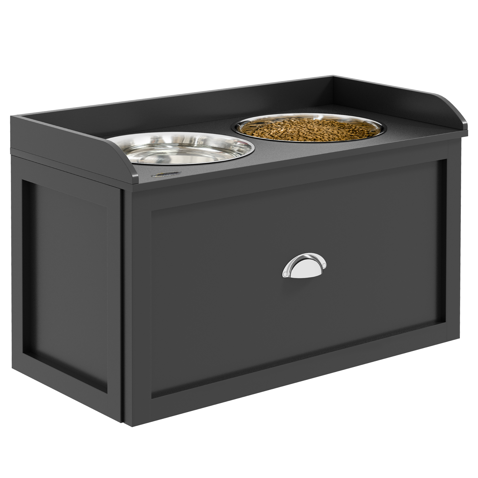 Stainless Steel Raised Dog Bowls, with 21L Storage Drawer for Large Dogs and Cats - White (Drop Shipping Only, Not for Amazon)