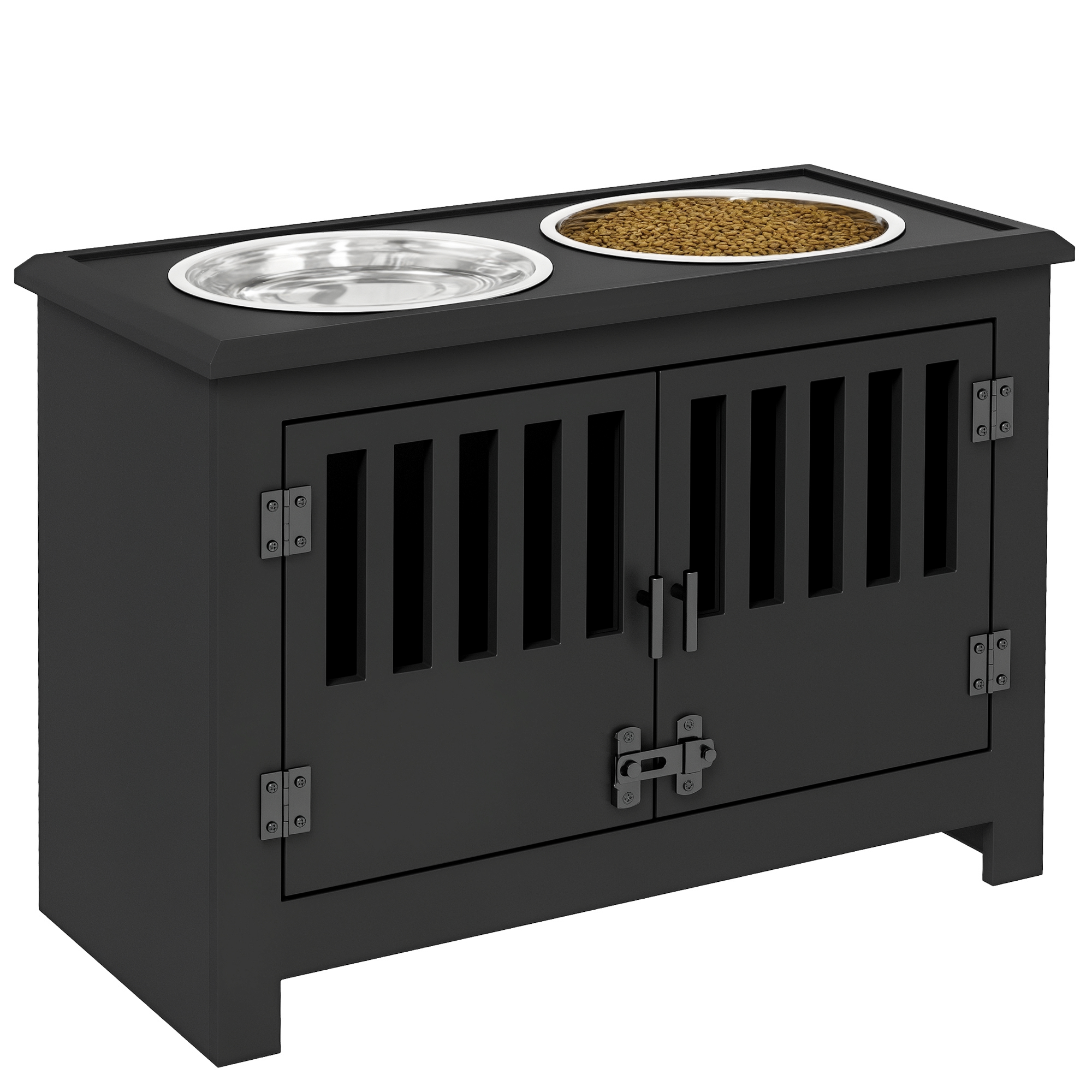 Dog Food Storage Cabinet with Bowls & Dog Feeding Station, Black (Drop Shipping Only, Not for Amazon)