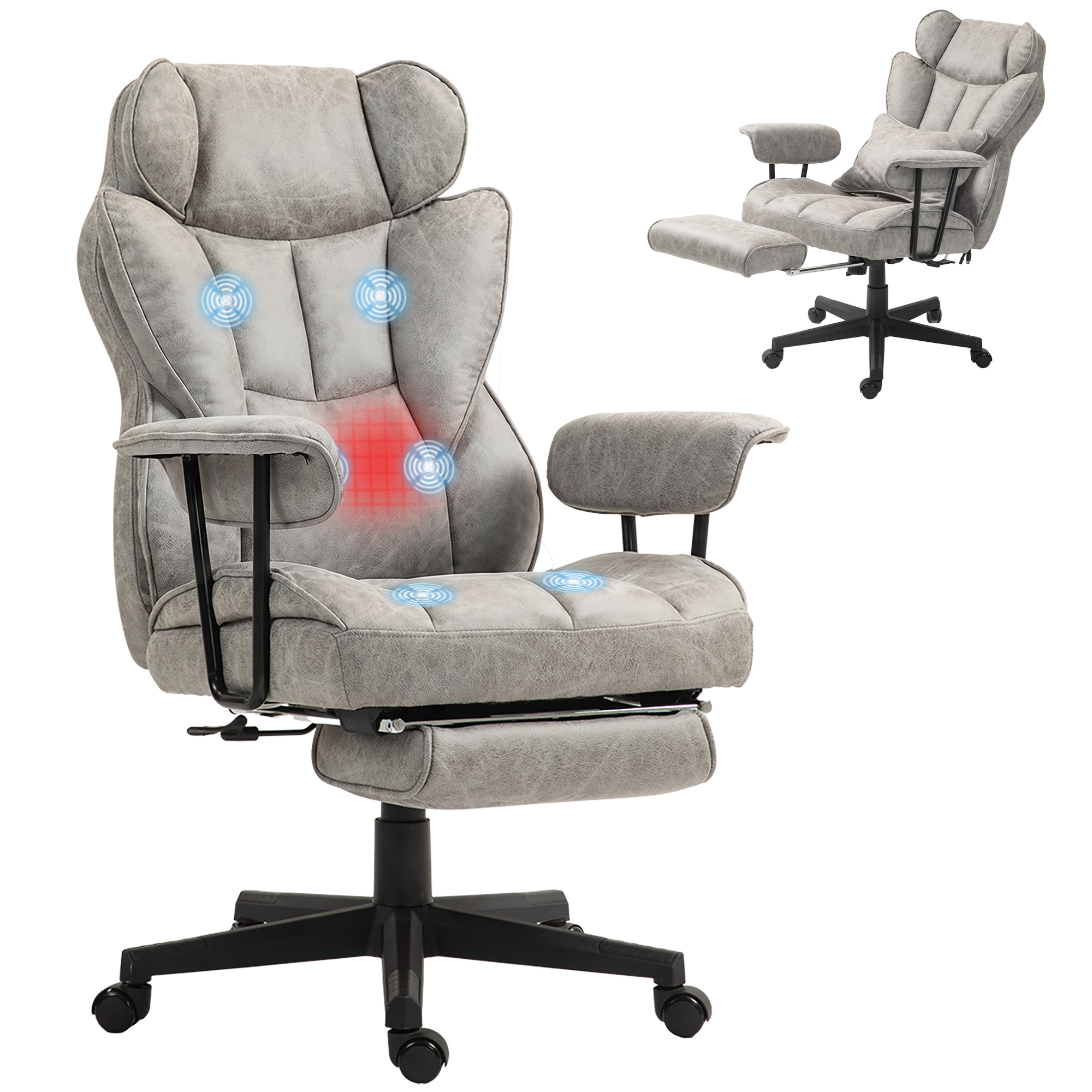 400LBS Big and Tall Office Chair, Massage Office Chair with Footrest, Lumbar Support and Reclining Function, Gray (Drop Shipping Only, Not for Amazon)