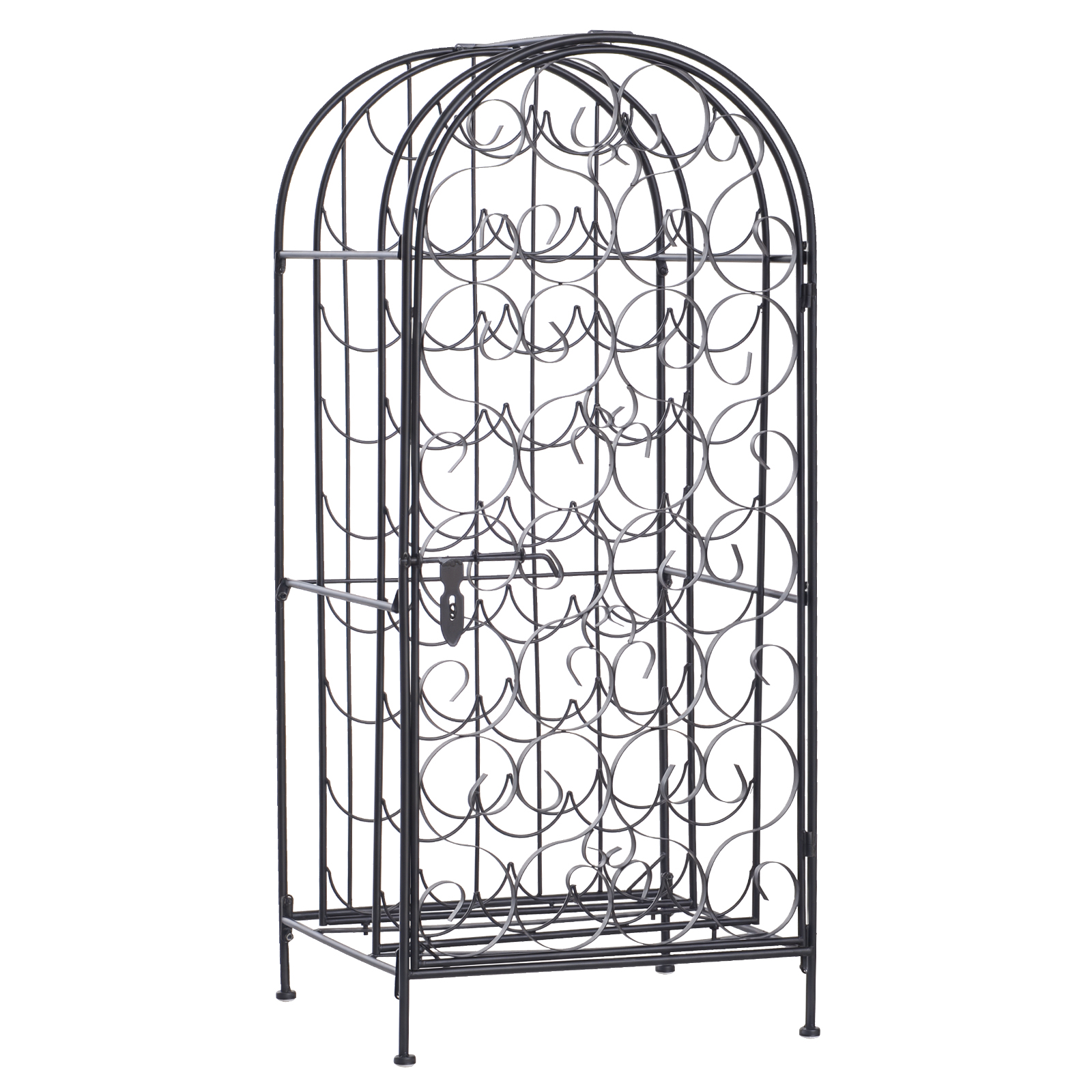 35 Bottle Wrought Iron Wine Rack Cabinet with Lock, Black (Drop Shipping Only, Not for Amazon)