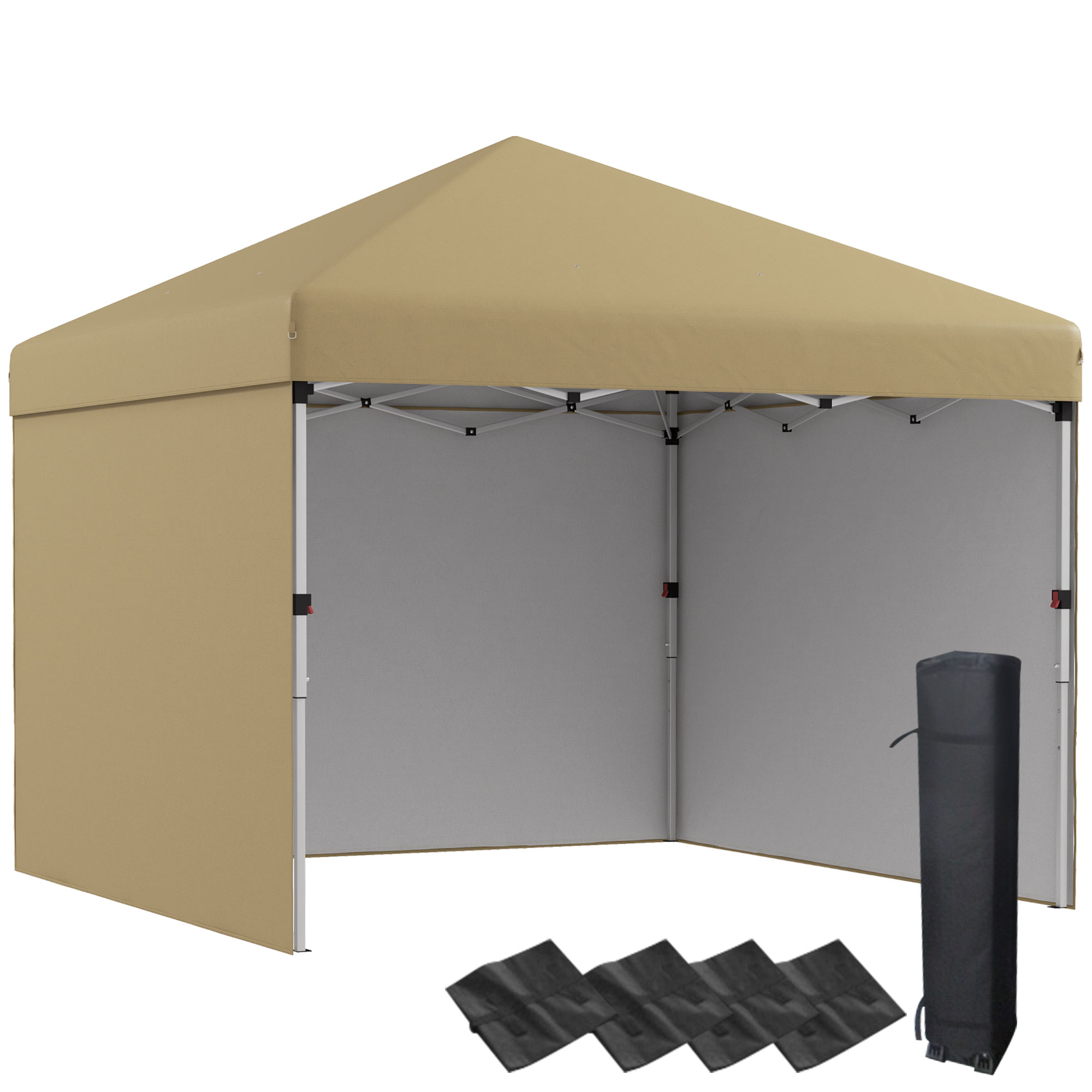 10' x 10' Pop Up Canopy with Sidewalls, Weight Bags and Carry Bag, Height Adjustable Tent for Parties, Beige (Drop Shipping Only, Not for Amazon)