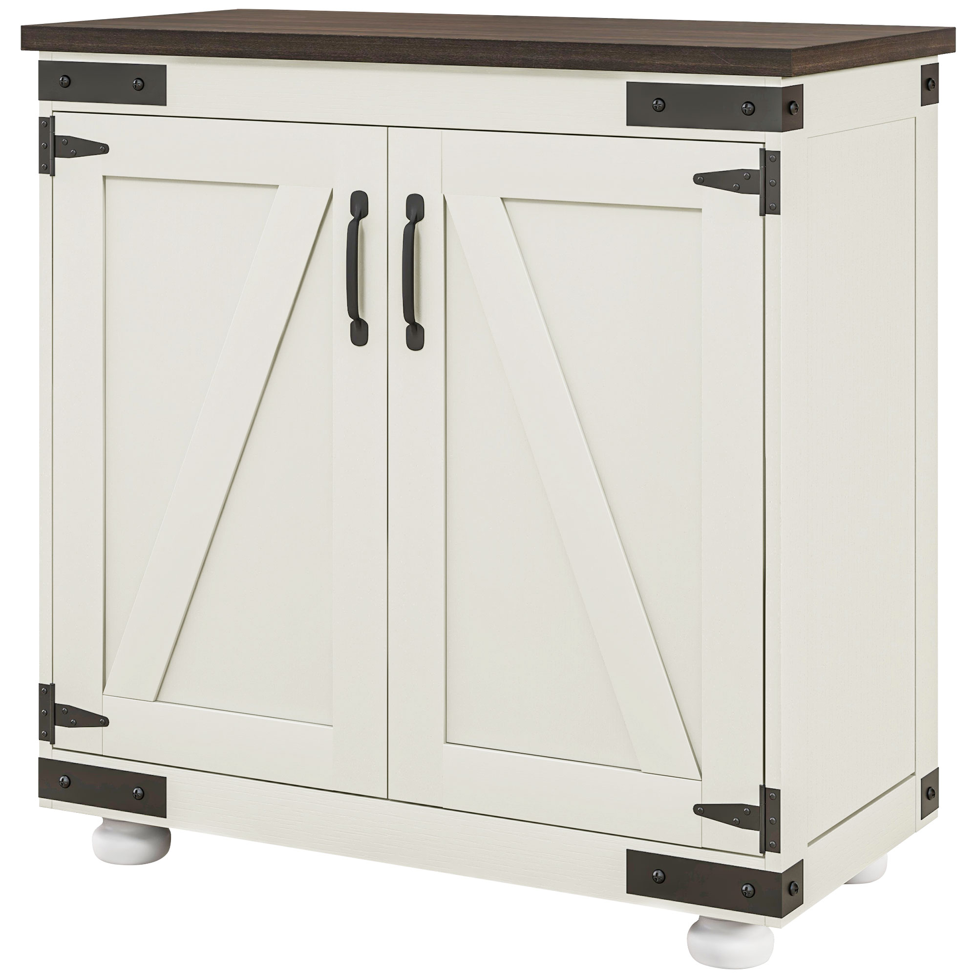 Kitchen Sideboard, Buffet Cabinet with Barn Door and Adjustable Shelf, Distressed White (Drop Shipping Only, Not for Amazon)